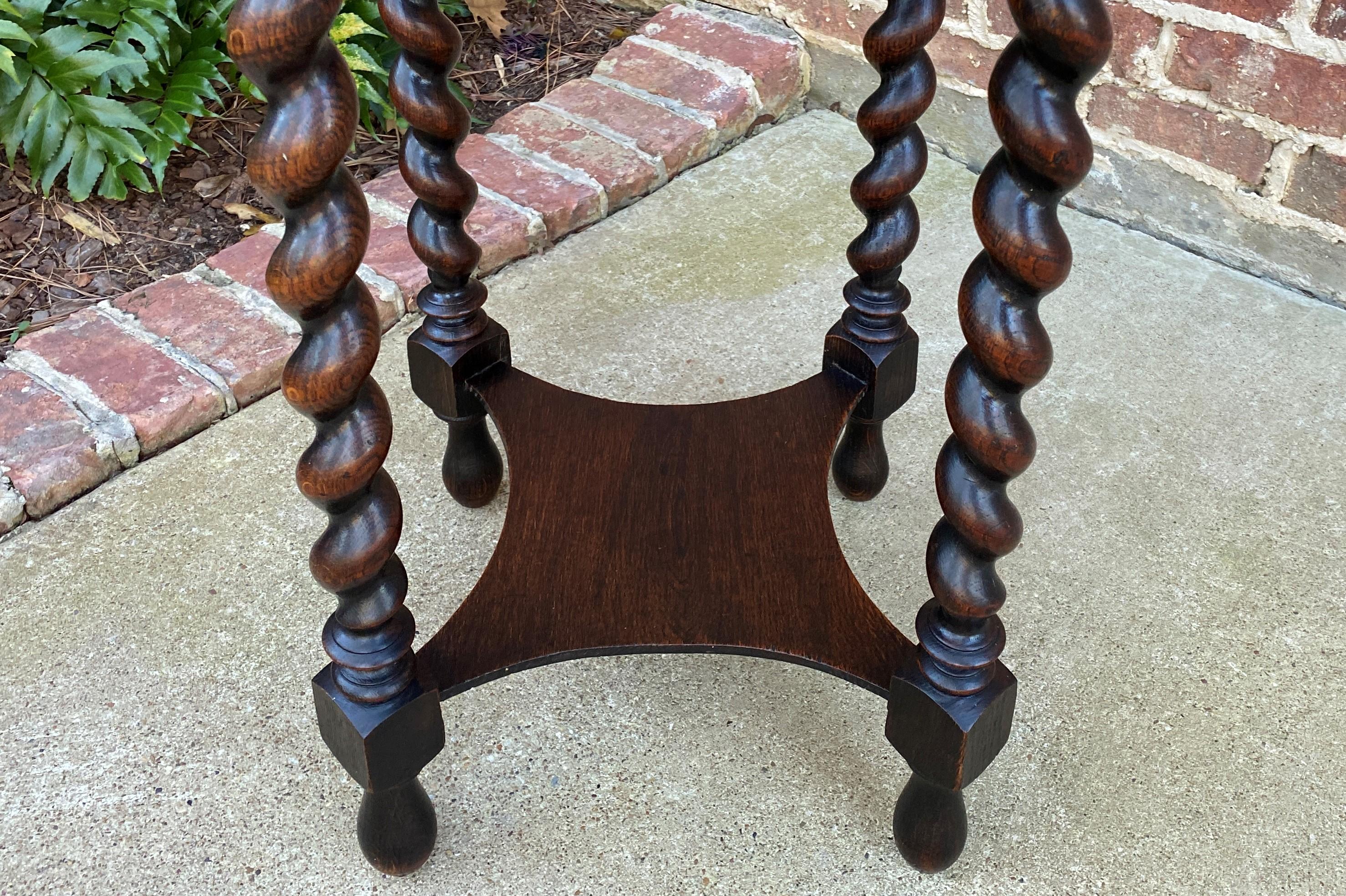 Antique English Round Table End Table Occasional Table Barley Twist Oak 2-Tier 5