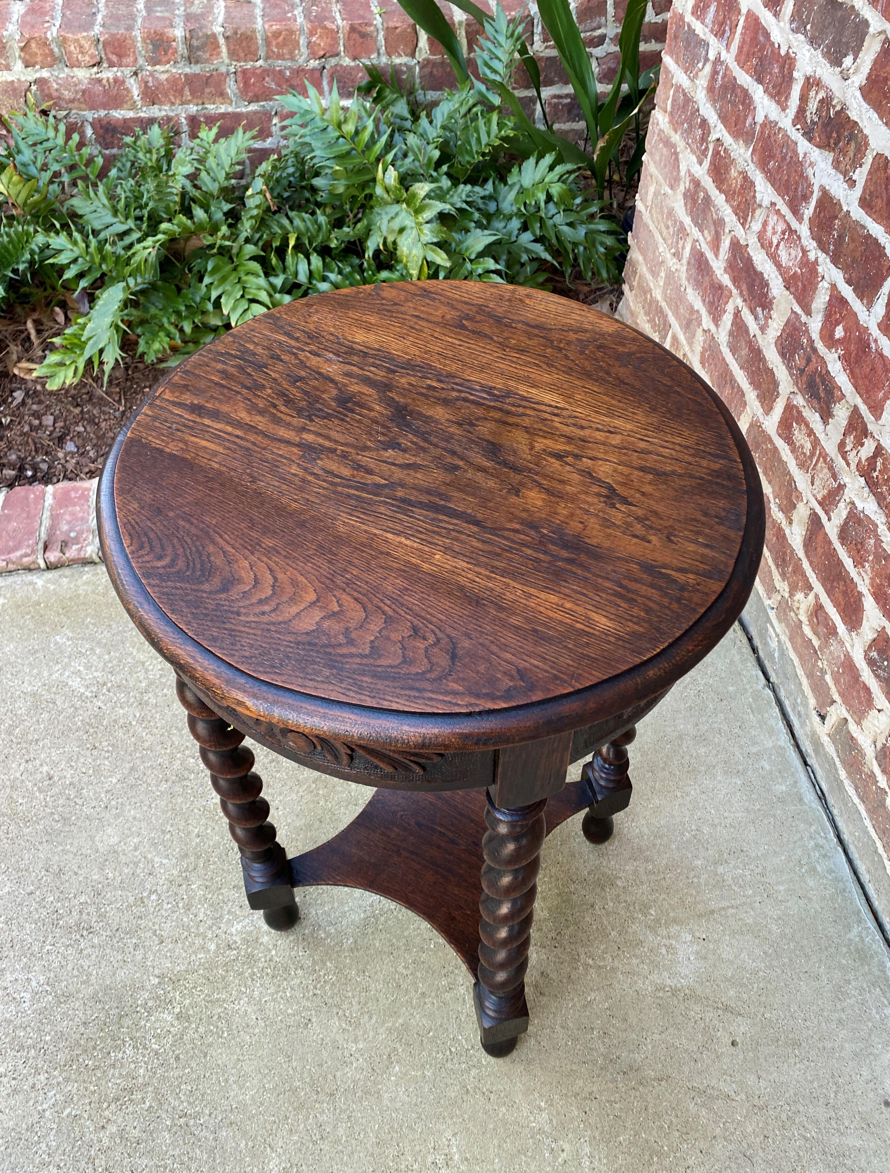Antique English Round Table End Table Occasional Table Barley Twist Oak 2-Tier 8