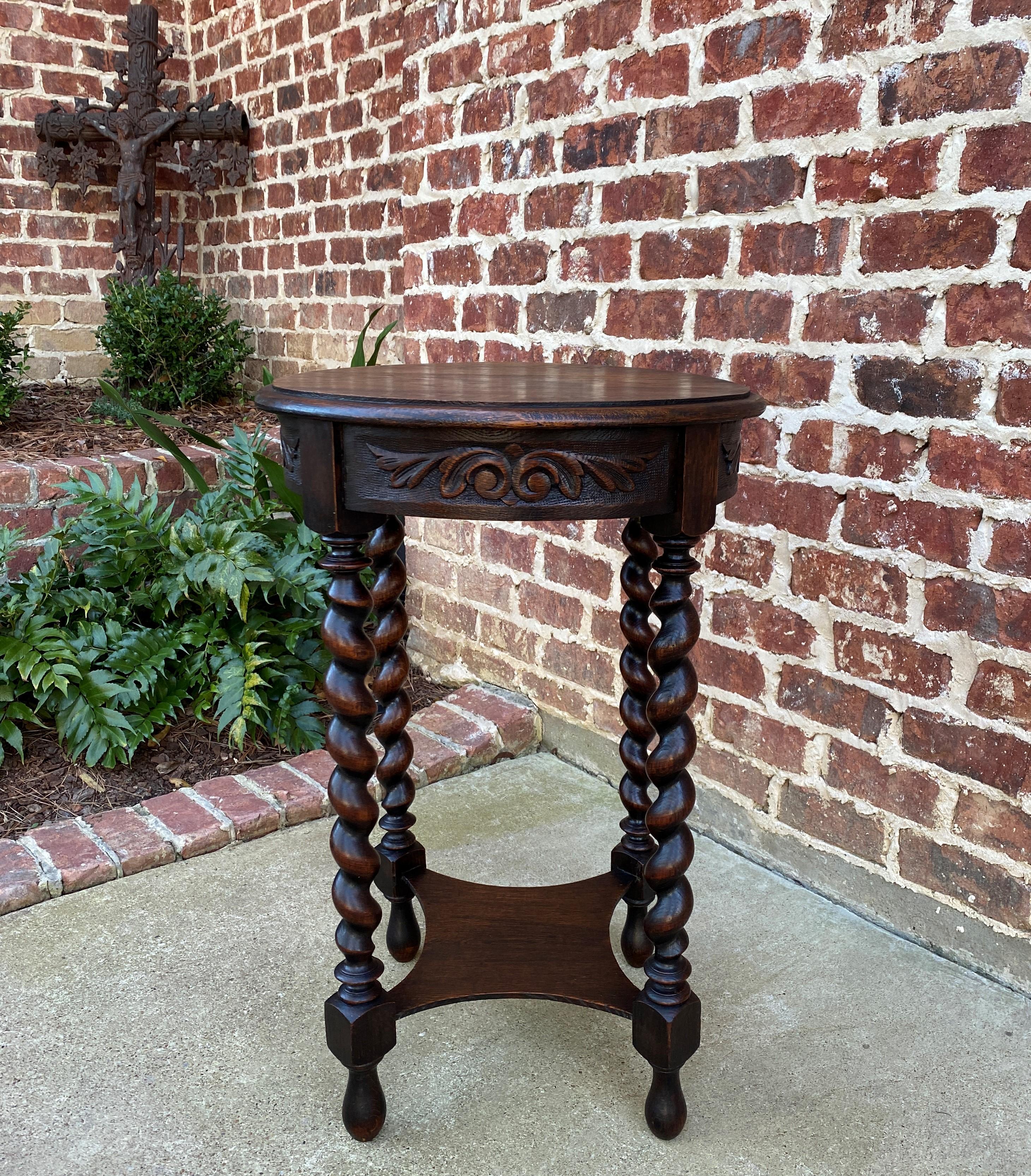 Antique English Round Table End Table Occasional Table Barley Twist Oak 2-Tier 10