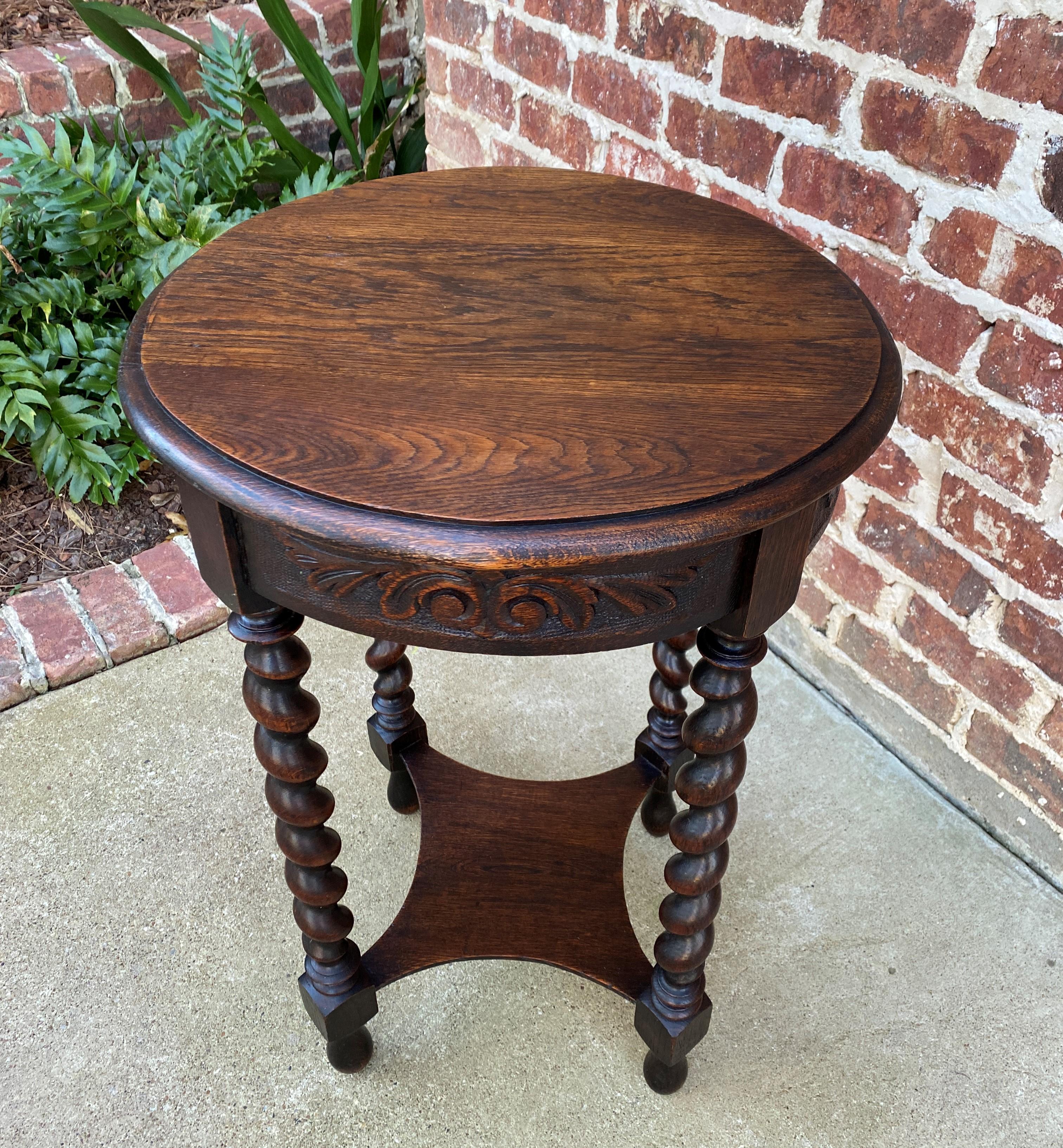 Antique English Round Table End Table Occasional Table Barley Twist Oak 2-Tier 11