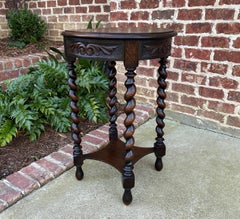 Antique English Round Table End Table Occasional Table Barley Twist Oak 2-Tier