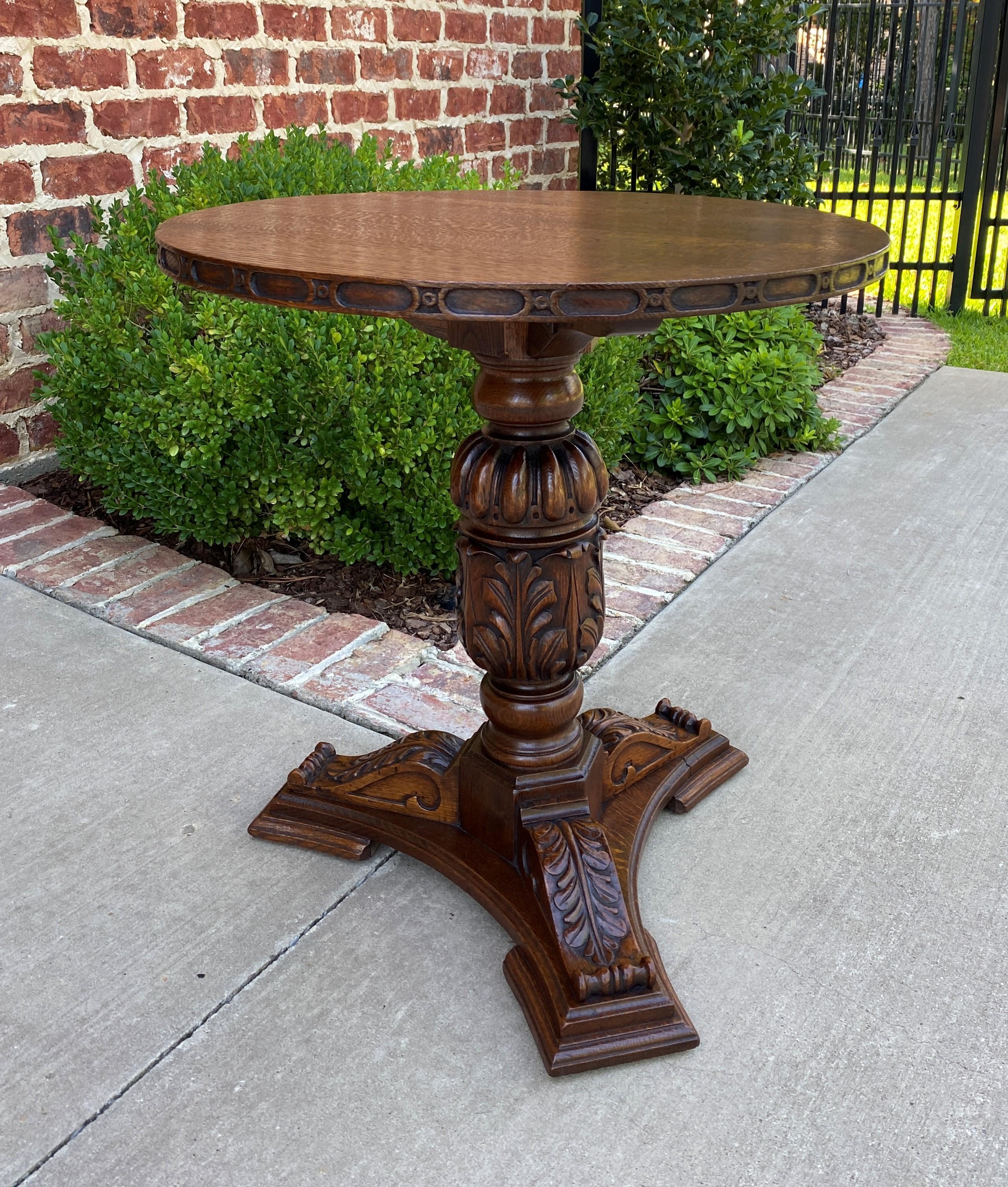 Antique English Round Table Pedestal End Occasional Table Nightstand Carved Oak 6