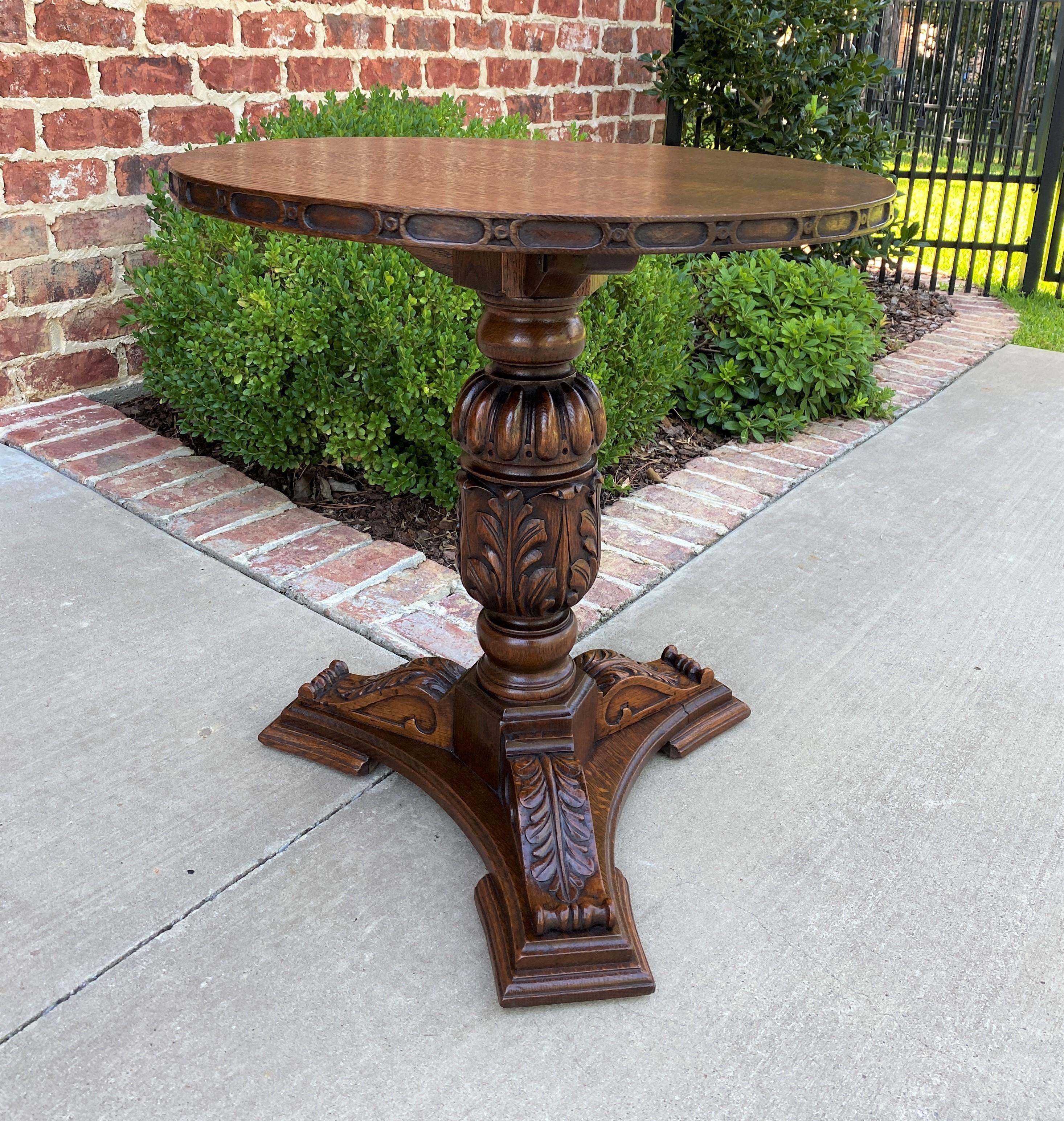 Antique English Round Table Pedestal End Occasional Table Nightstand Carved Oak 4