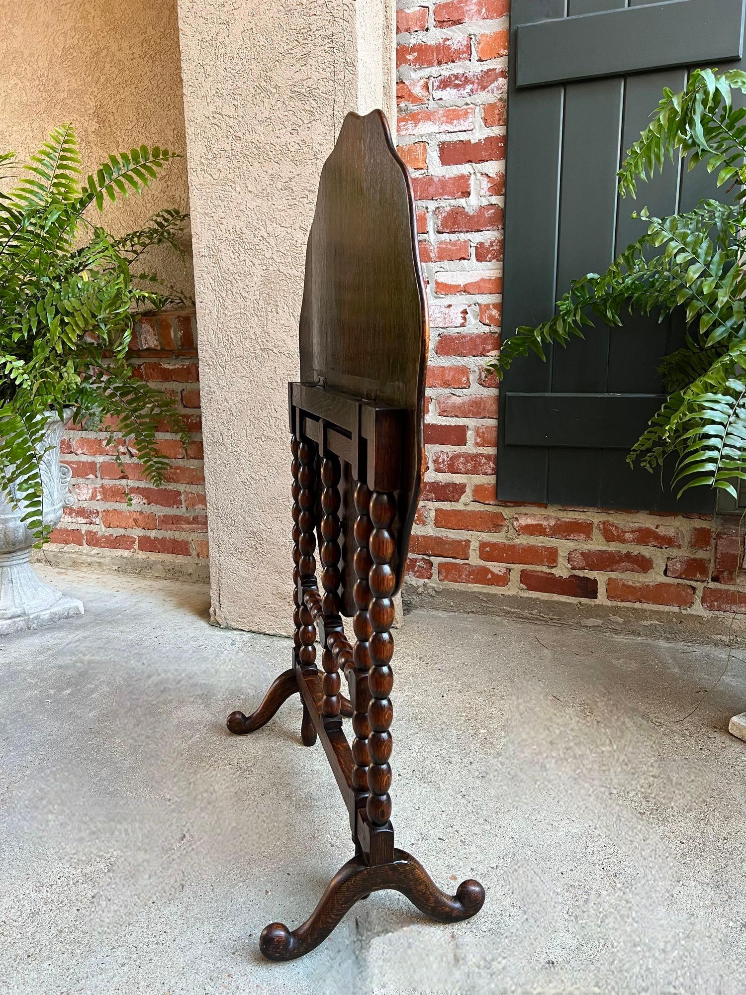 Antique English Round Table Tilt Flip Top Gateleg Folding Side Carved Oak c1900 3
