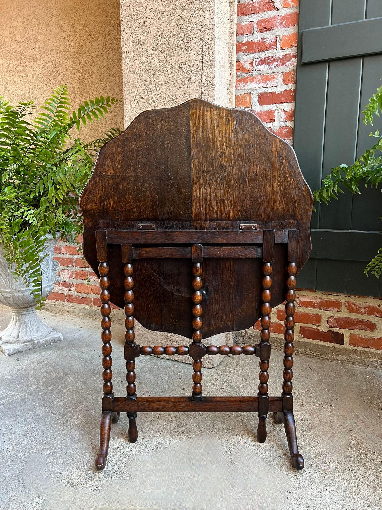 Antique English Round Table Tilt Flip Top Gateleg Folding Side Carved Oak c1900 5