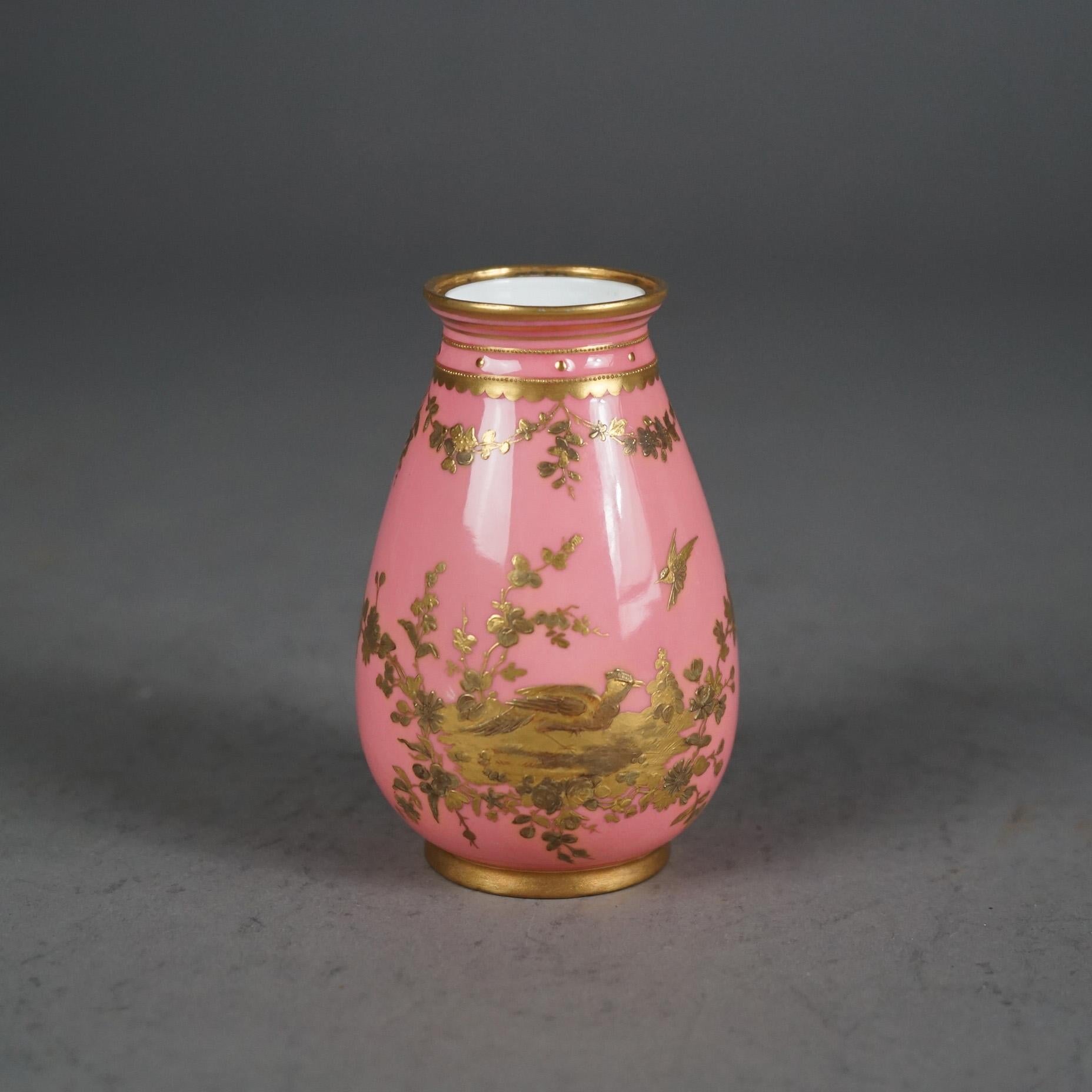 Antique English Royal Crown Derby Git Decorated Porcelain Vase with Bird, Nest and Tree, C1890

Measures - 4