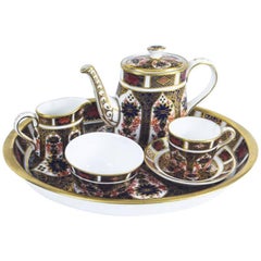 Antique English Royal Crown Derby Tea Set on Tray, Imari Pattern, 19th Century