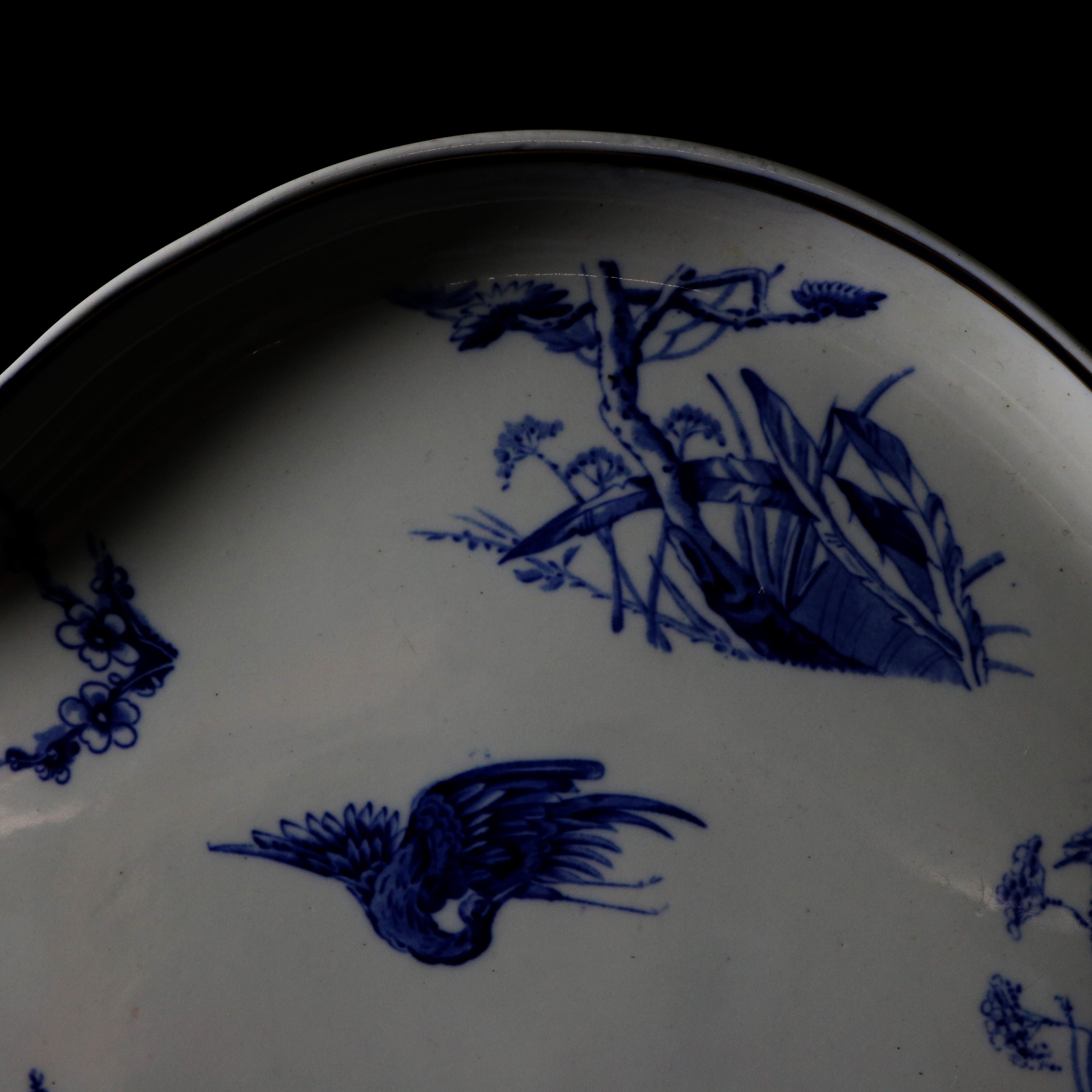 Glazed Antique English Royal Doulton Blue and White Scalloped Porcelain Platter