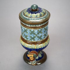 Antique English Royal Doulton Pottery Tea Dispenser, circa 1890