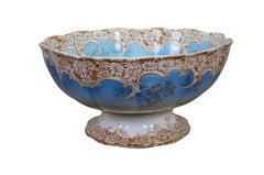 Antique English Royal Furnivals Lobed Porcelain Daisy Centerpiece Punch Bowl 19"