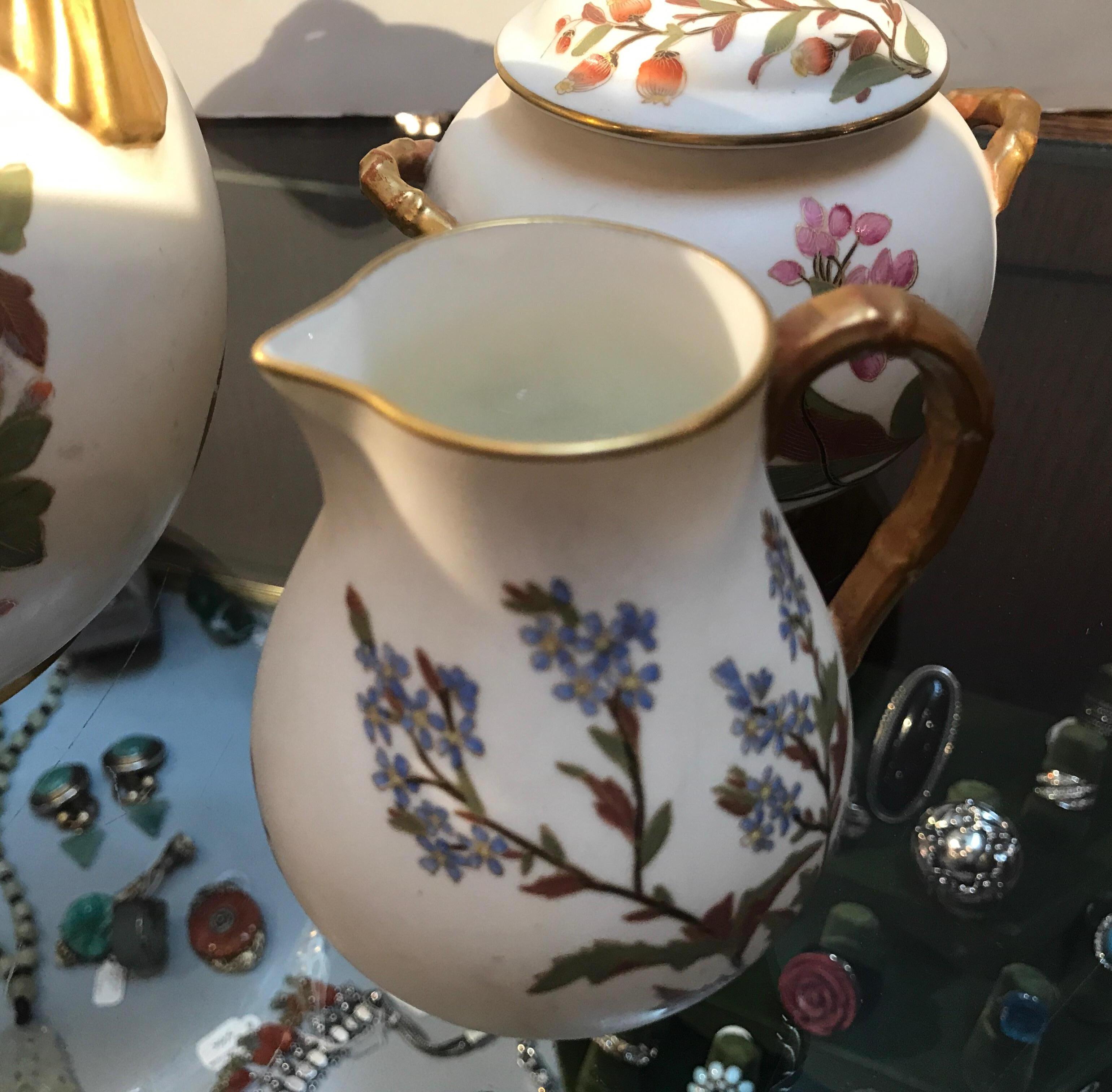 Late 19th Century Antique English Royal Worcester Tea Set Year Mark, 1889