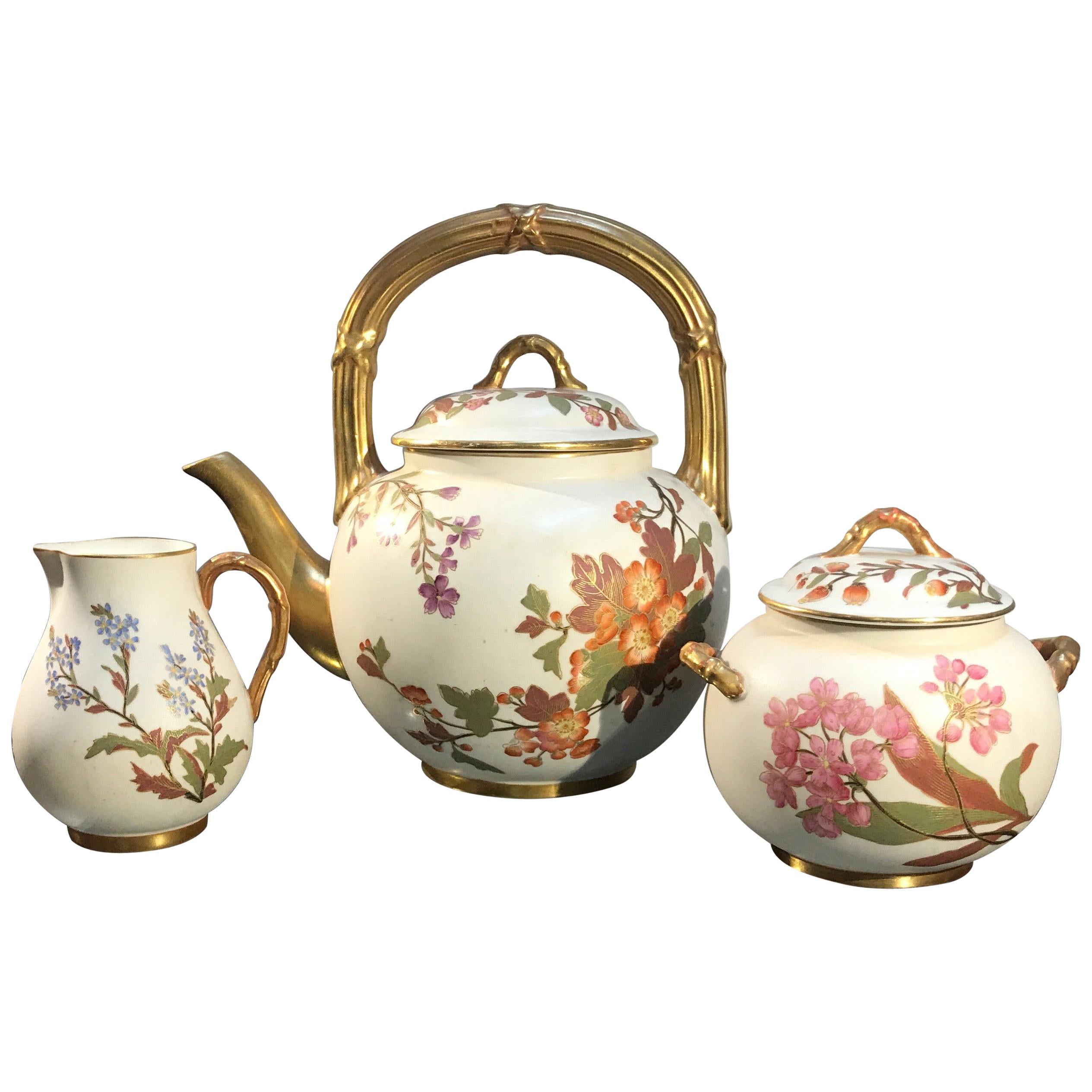 Antique English Royal Worcester Tea Set Year Mark, 1889