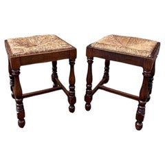 Antique English Rush Seat Stools