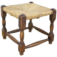 Antique English Rush Seated Stool