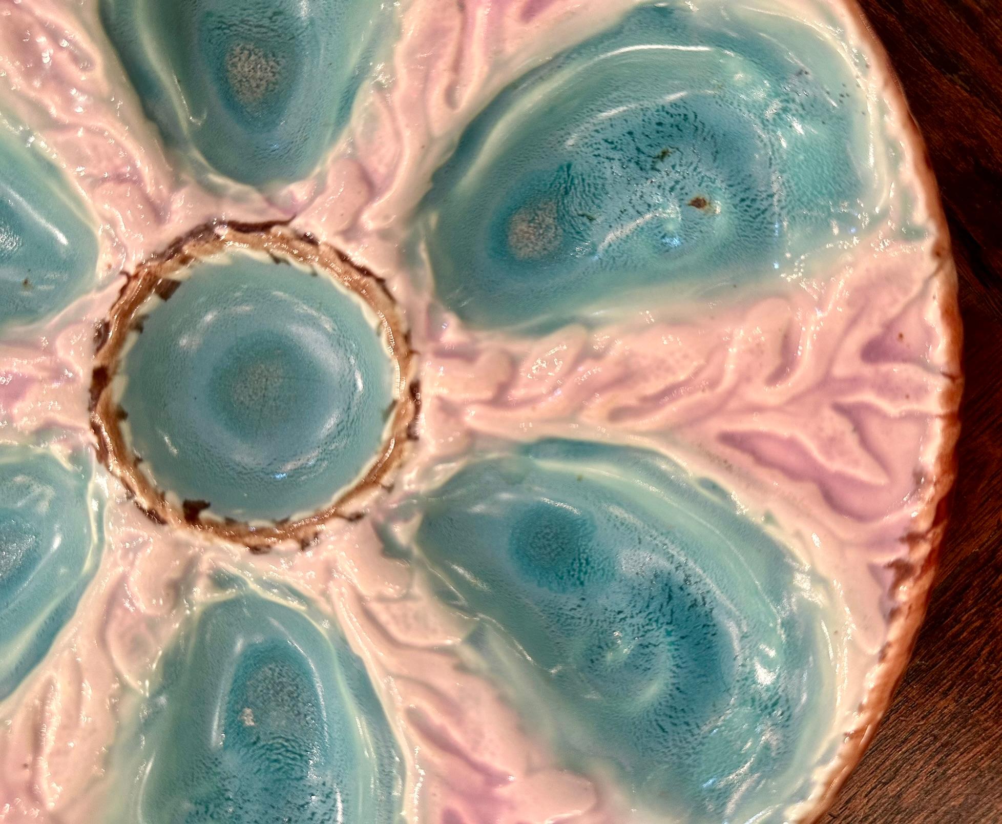 19th Century Antique English S. Fielding Majolica Porcelain Lavender Oyster Plate Circa 1870. For Sale