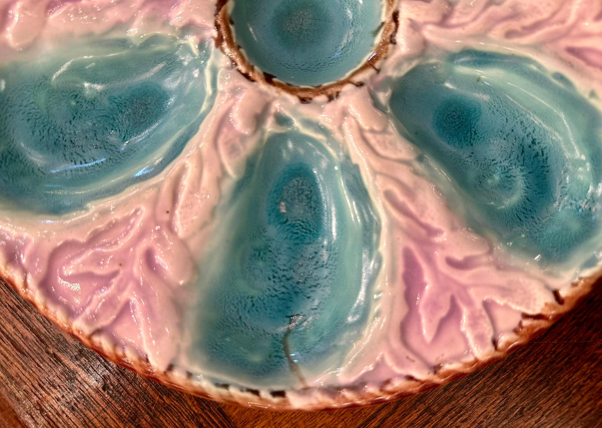Antique English S. Fielding Majolica Porcelain Lavender Oyster Plate Circa 1870. For Sale 1