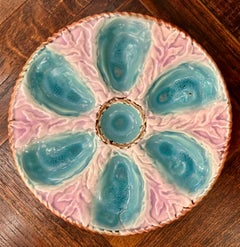 Antique English S. Fielding Majolica Porcelain Lavender Oyster Plate Circa 1870.