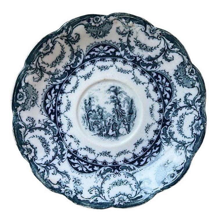 Ensemble de soucoupes anglaises Sampson Hancock & Sons en bleu flottant Valence - 4 Bon état - En vente à Oklahoma City, OK