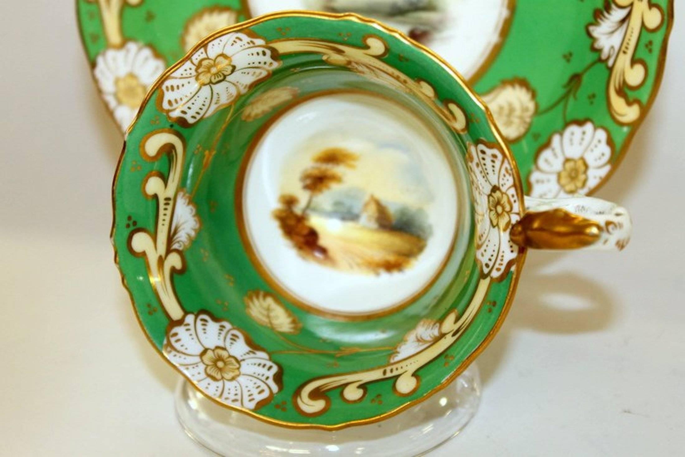 19th Century Antique English Samuel Alcock Hand-Painted Porcelain Coffee Cup and Saucer