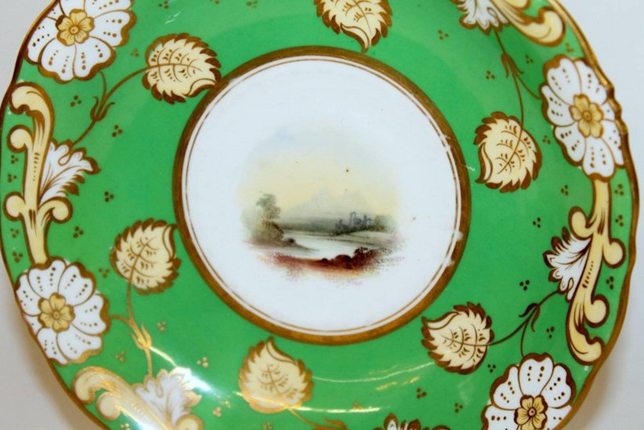Antique English Samuel Alcock Hand-Painted Porcelain Coffee Cup and Saucer 1