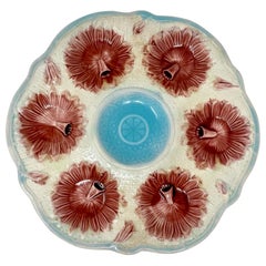 Antique English "Samuel Lear" Majolica Oyster Plate in Starflower Design c. 1900