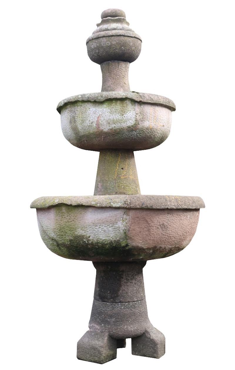A very impressive large scale English garden fountain. This was reclaimed from a park in Rochdale.

This fountain has been hand carved from red coloured sandstone.

 

Measures: Largest bowl height 94 cm

Smaller bowl height 73 cm

Base