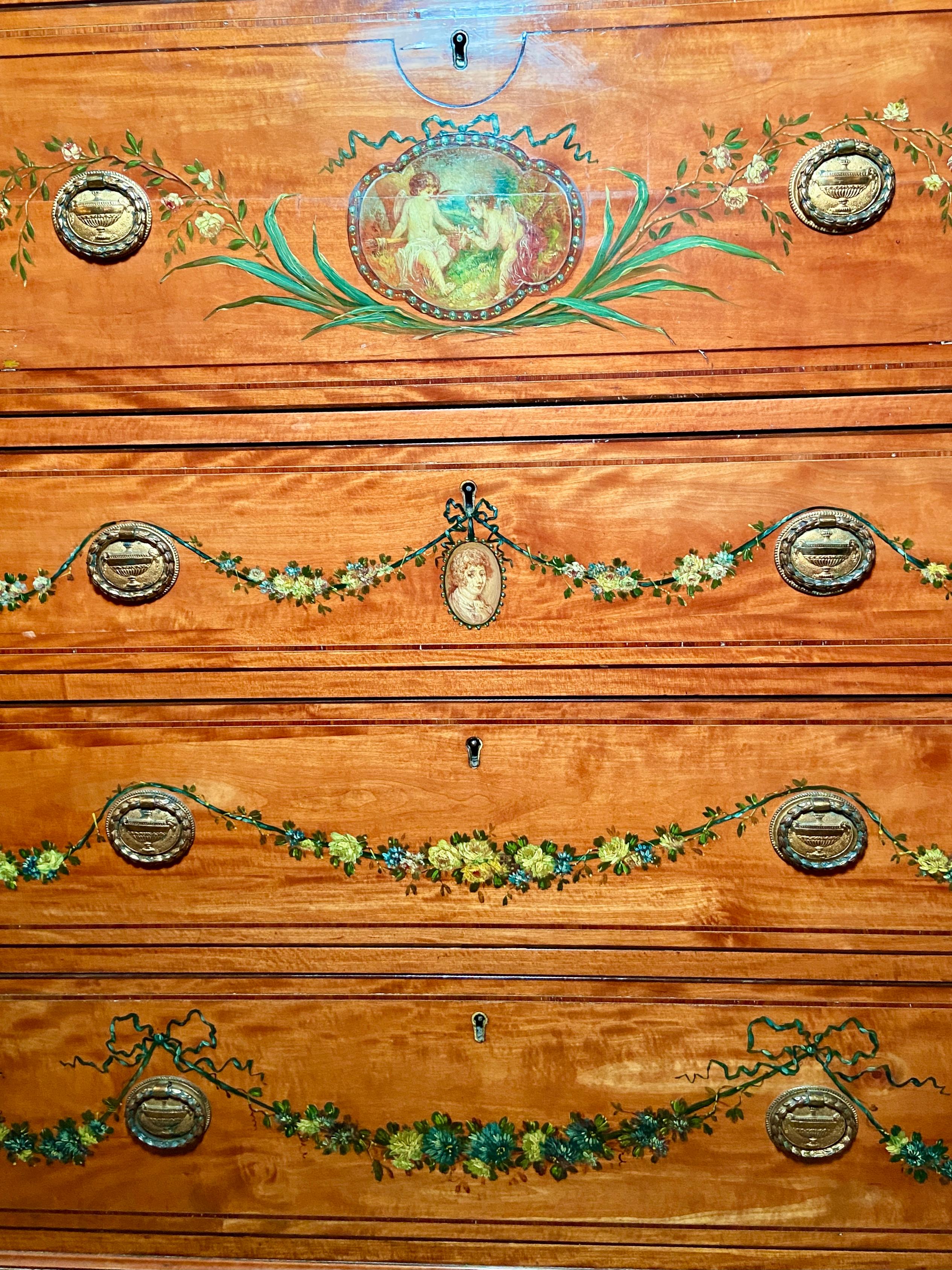 Superb quality antique English satinwood bookcase with fall front desk, Circa 1870-1890.