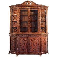 Antique English Satinwood Delicately Painted Bookcase, circa 1890-1895