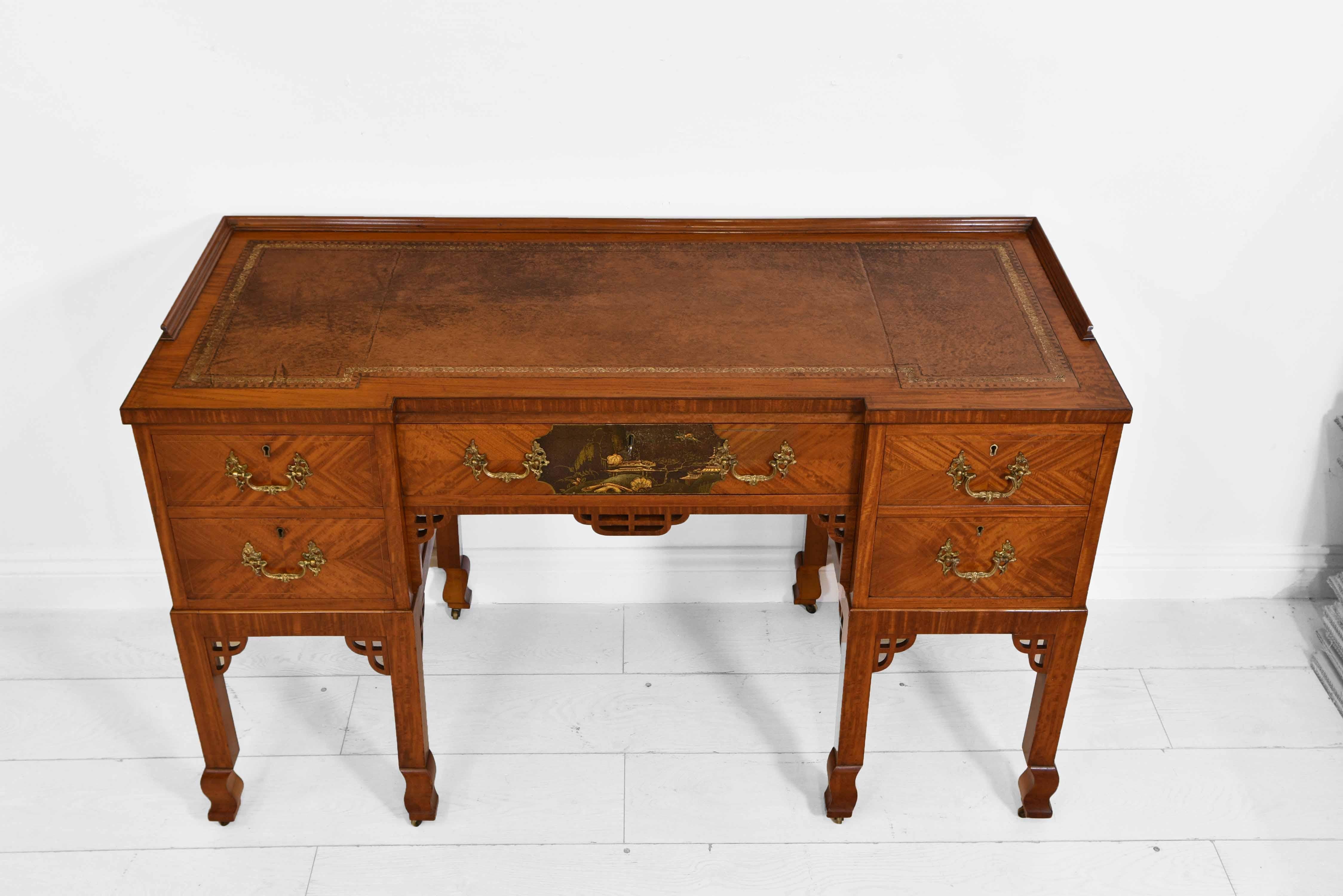 Antique English Satinwood Desk in the Japanese Manner circa 1900 For Sale 4