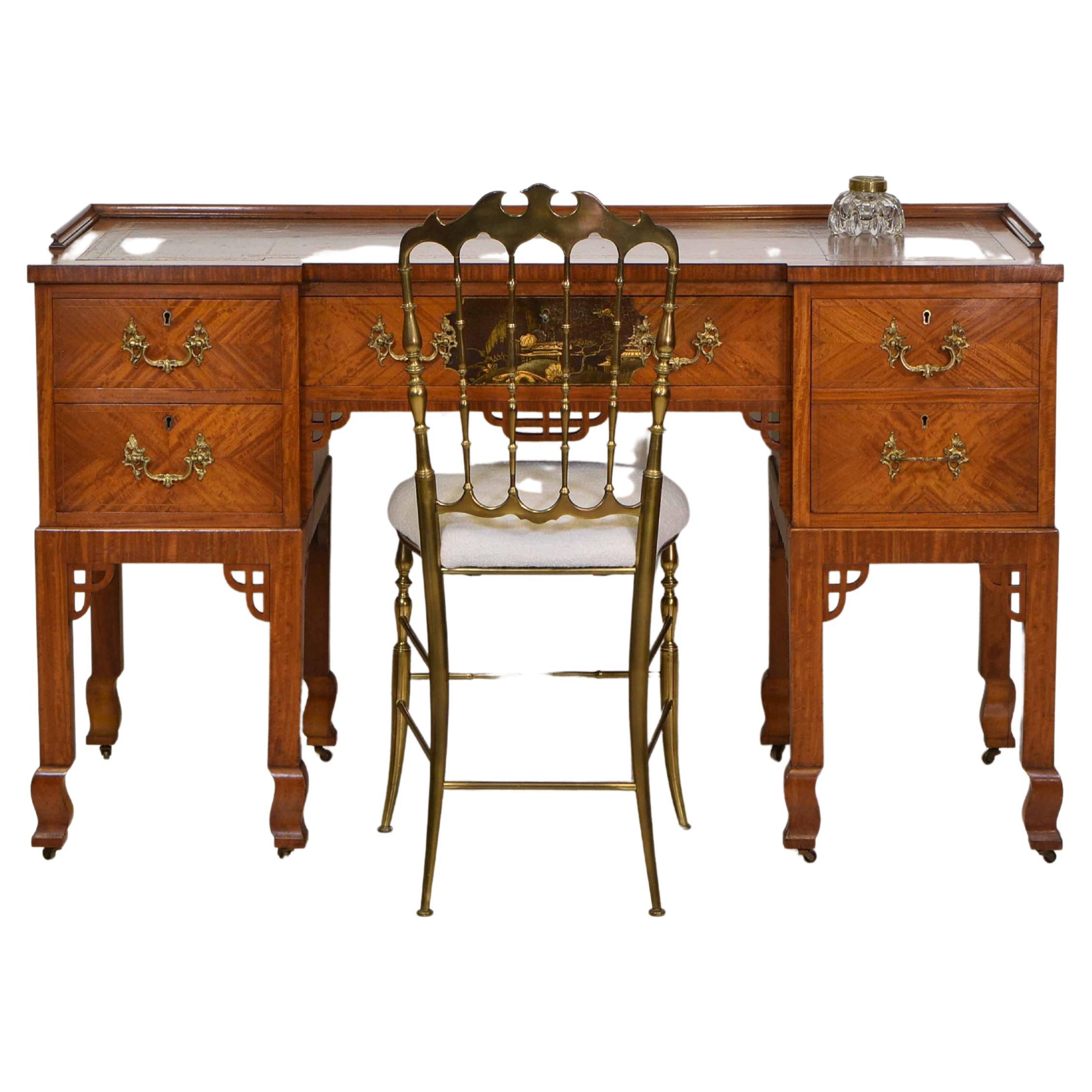 Leather Antique English Satinwood Desk in the Japanese Manner circa 1900 For Sale