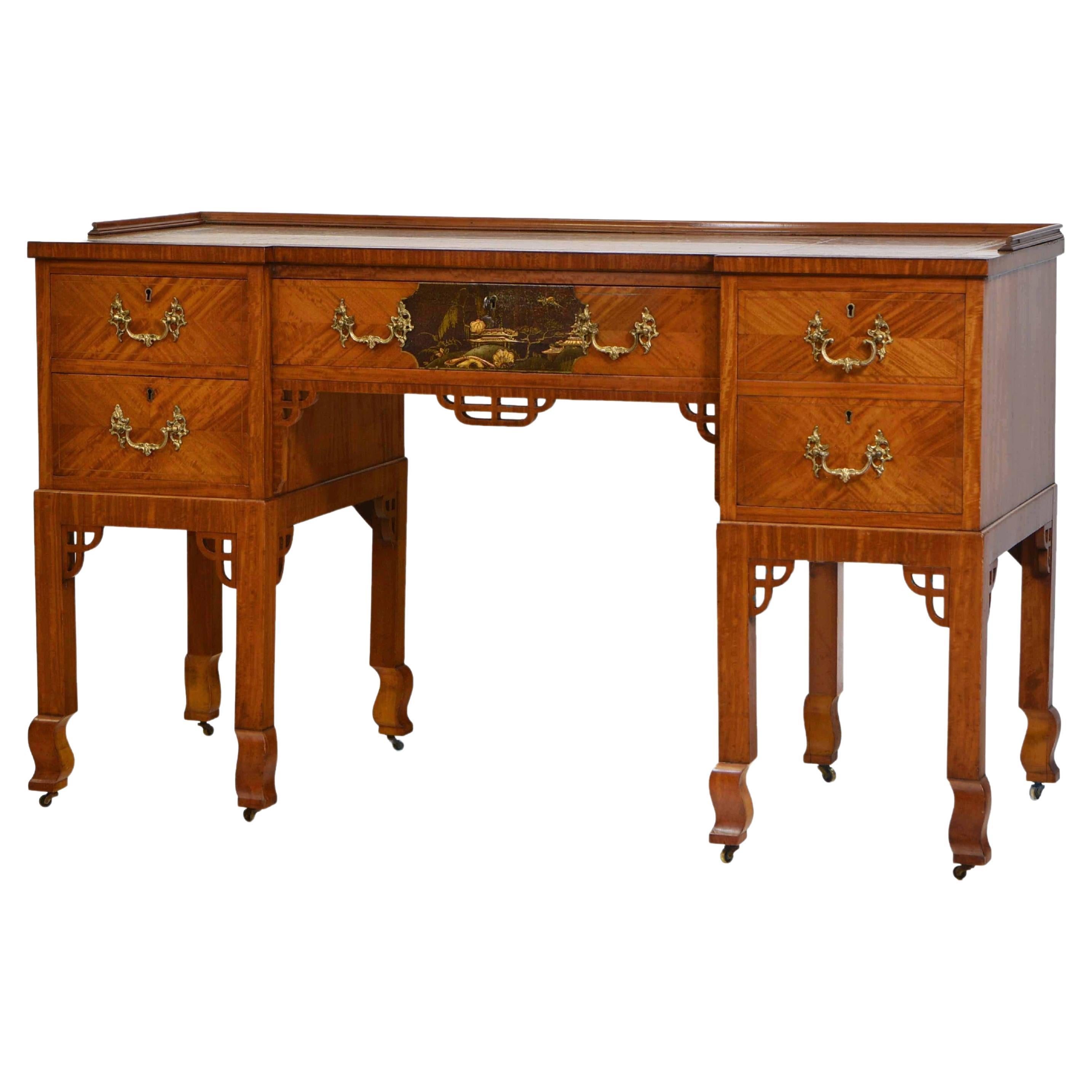 Antique English Satinwood Desk in the Japanese Manner circa 1900 For Sale