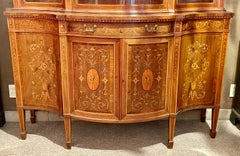 Antique English Satinwood Inlaid Mahogany Breakfront Bookcase, Circa 1880.