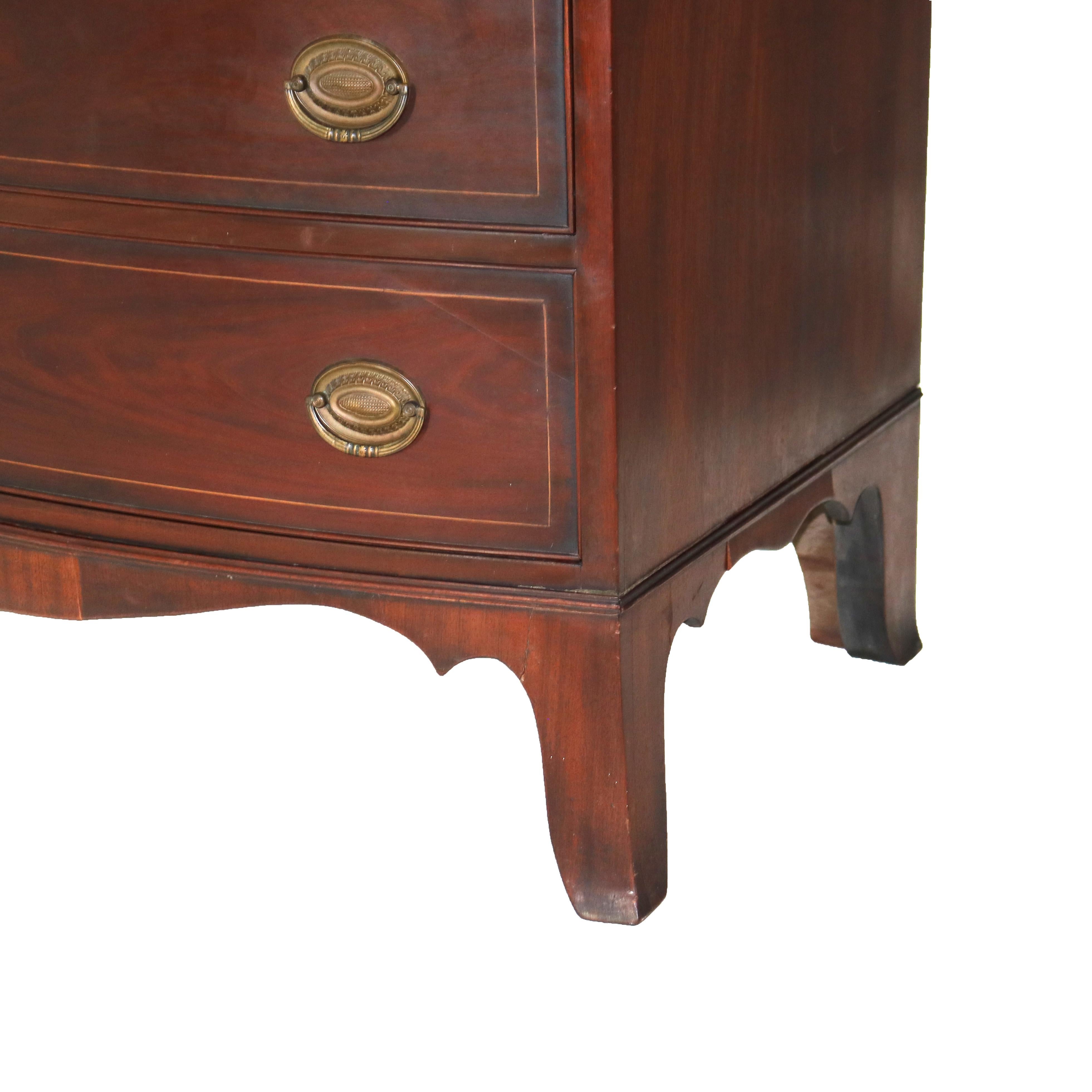 ***Reduced Delivery Rates - See Below or Click “Ask The Seller” to Request a Quote***

Antique English Satinwood Inlaid Mahogany Swell Front Chest with Four Graduated Drawers 19thC

37 1/2
