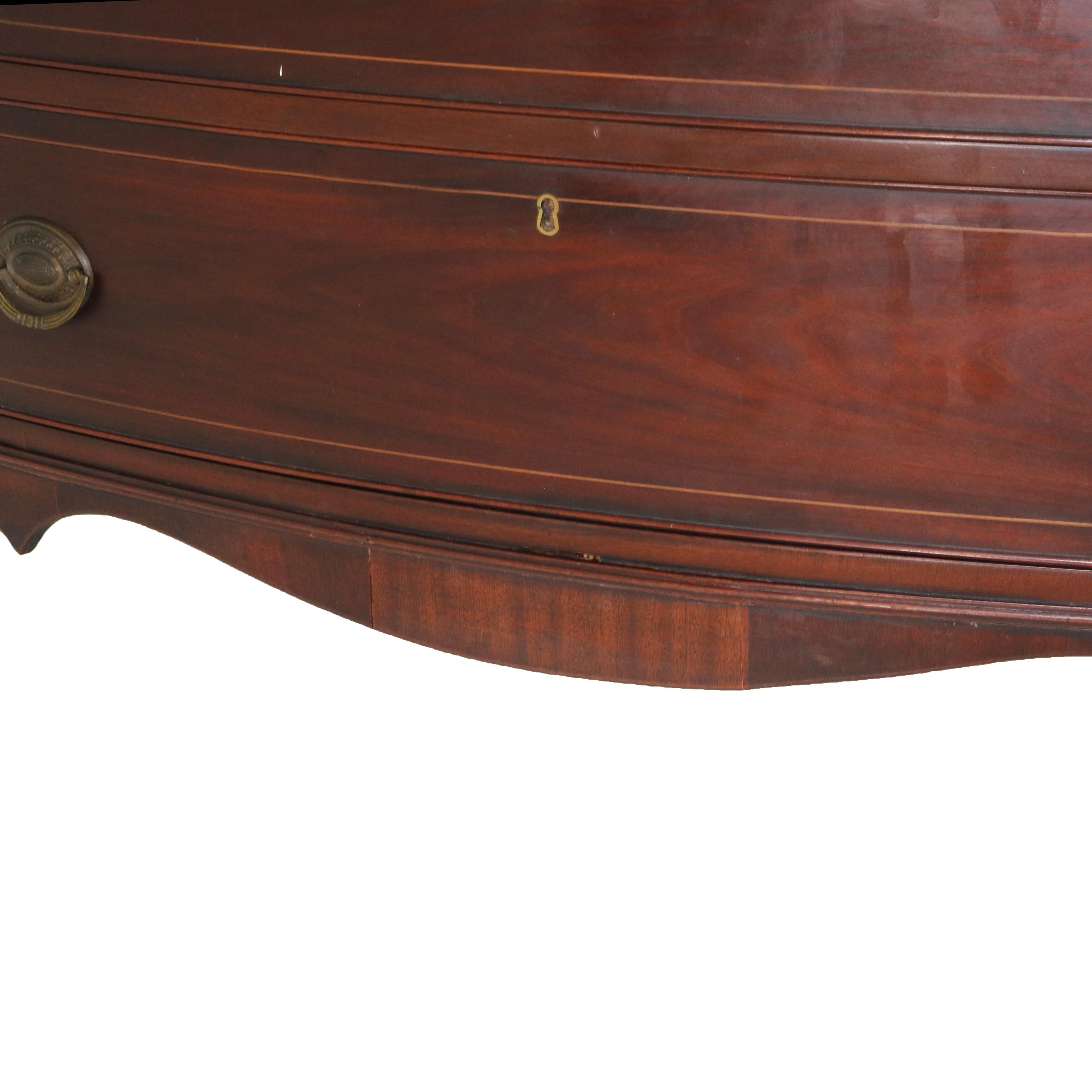 Antique English Satinwood Inlaid Mahogany Four-Drawer Swell Front Chest 19thC 1