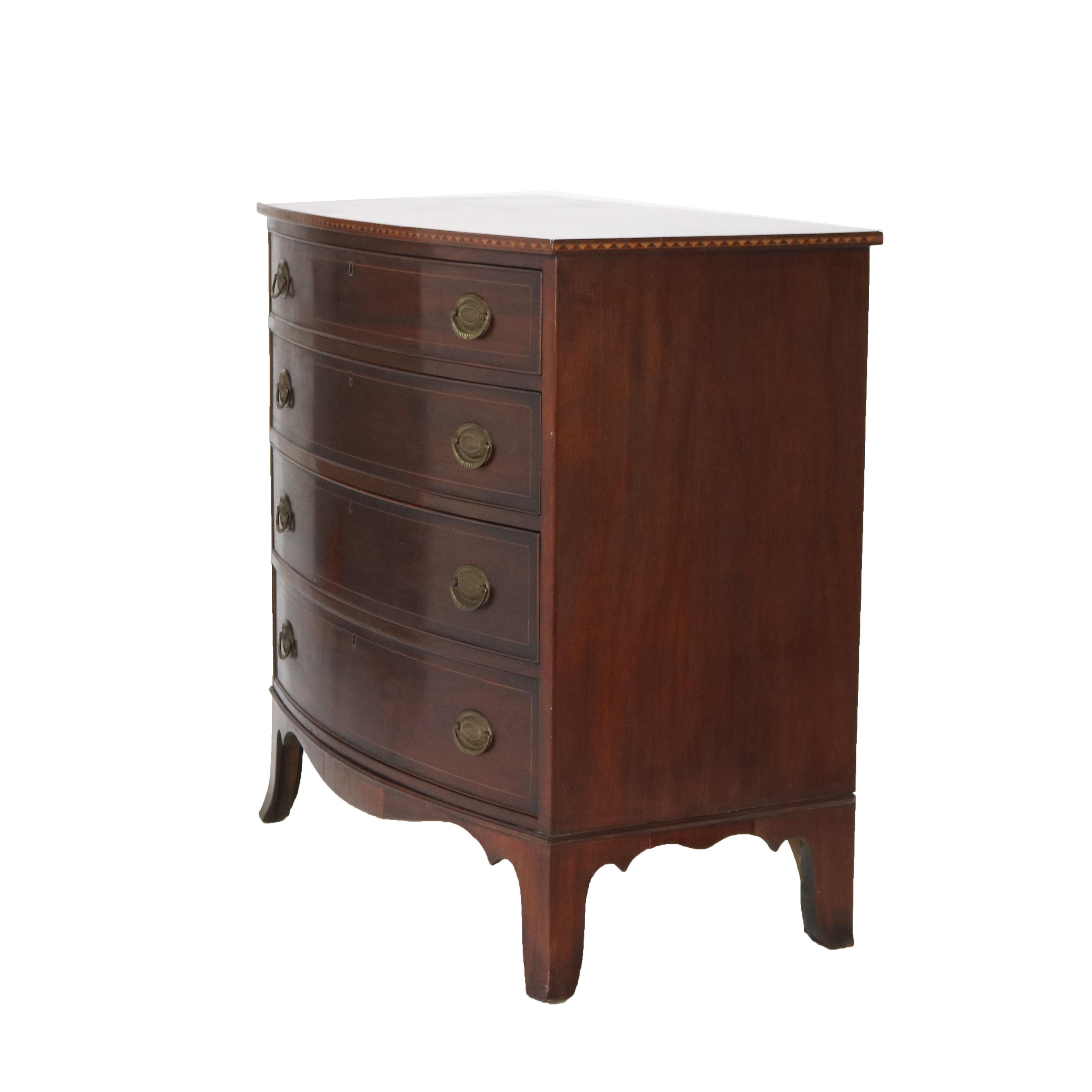 Antique English Satinwood Inlaid Mahogany Four-Drawer Swell Front Chest 19thC 3