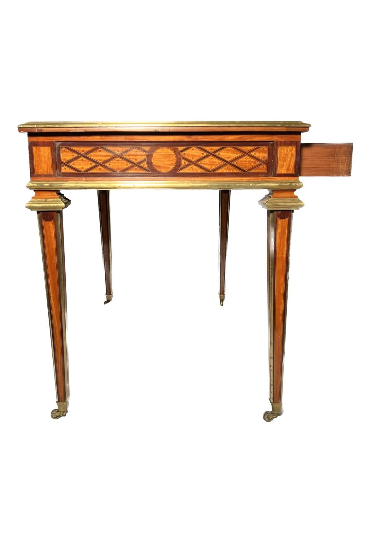 Antique English Satinwood Parquetry Writing Desk circa 1890 In Good Condition For Sale In New Orleans, LA