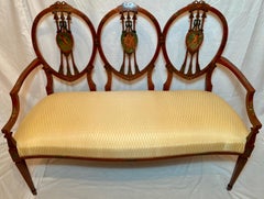 Antique English Satinwood Settee, Circa 1895-1910