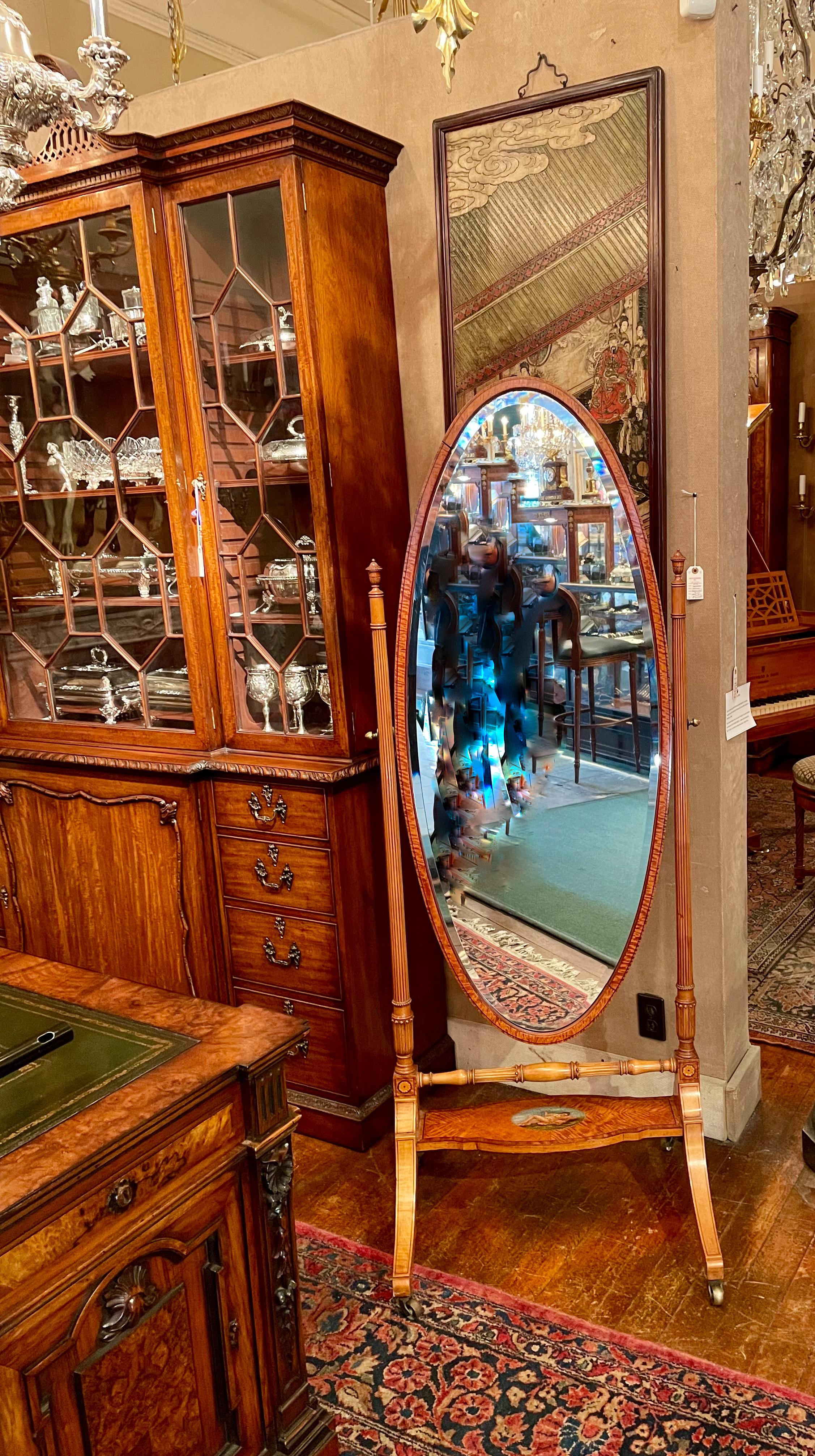 Antique English Satinwood Standing Dressing Mirror, circa 1900 For Sale 2