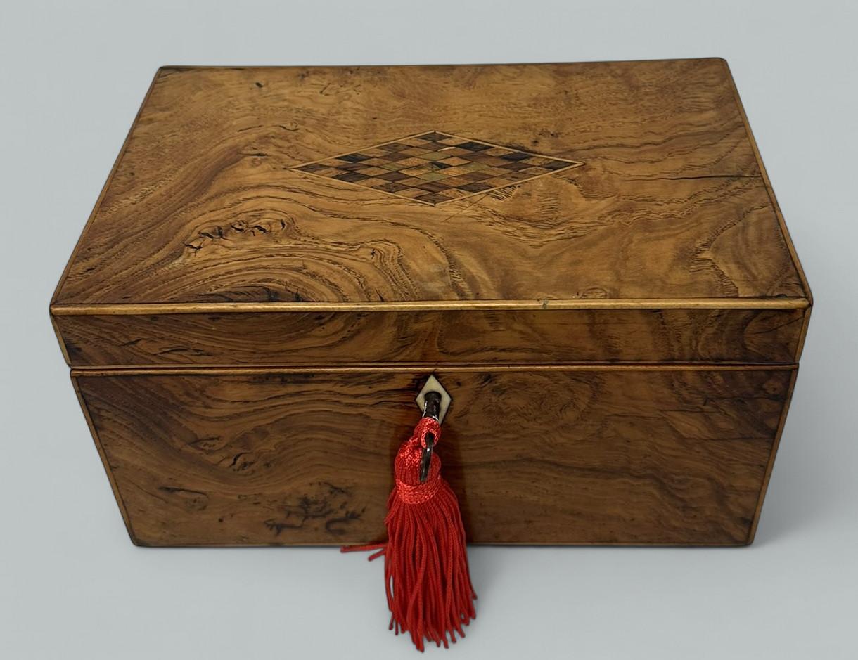 Beeindruckende englische georgianische Sheraton Periode Flame Grain Satinwood Double Tea Caddy von hervorragender Qualität und Verarbeitung und kompakte Größe. Circa 1800-20. 

Der Scharnierdeckel ist mit Satinholz gekreuzt und fabelhaft mit einer