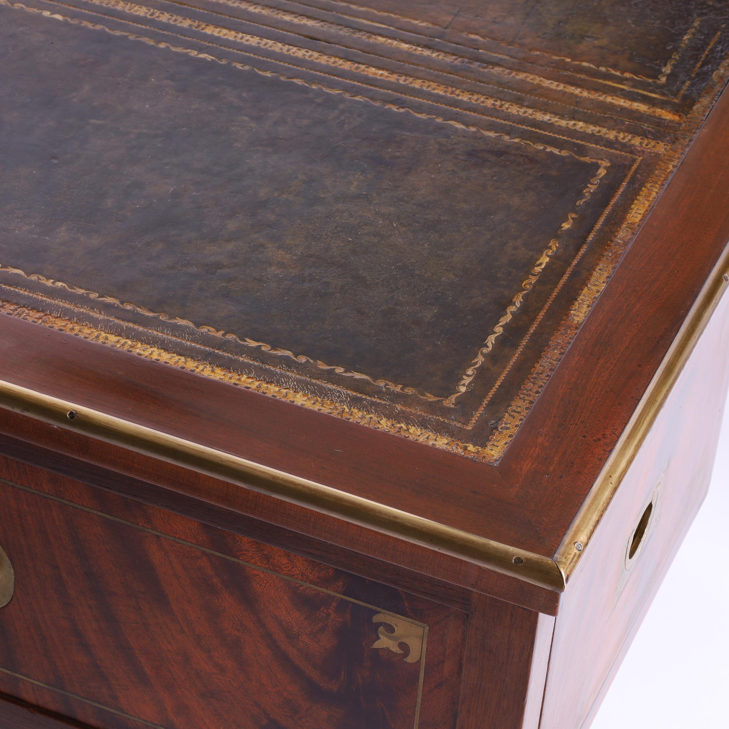 Antique English Sawhorse Campaign Leather Top Desk 5