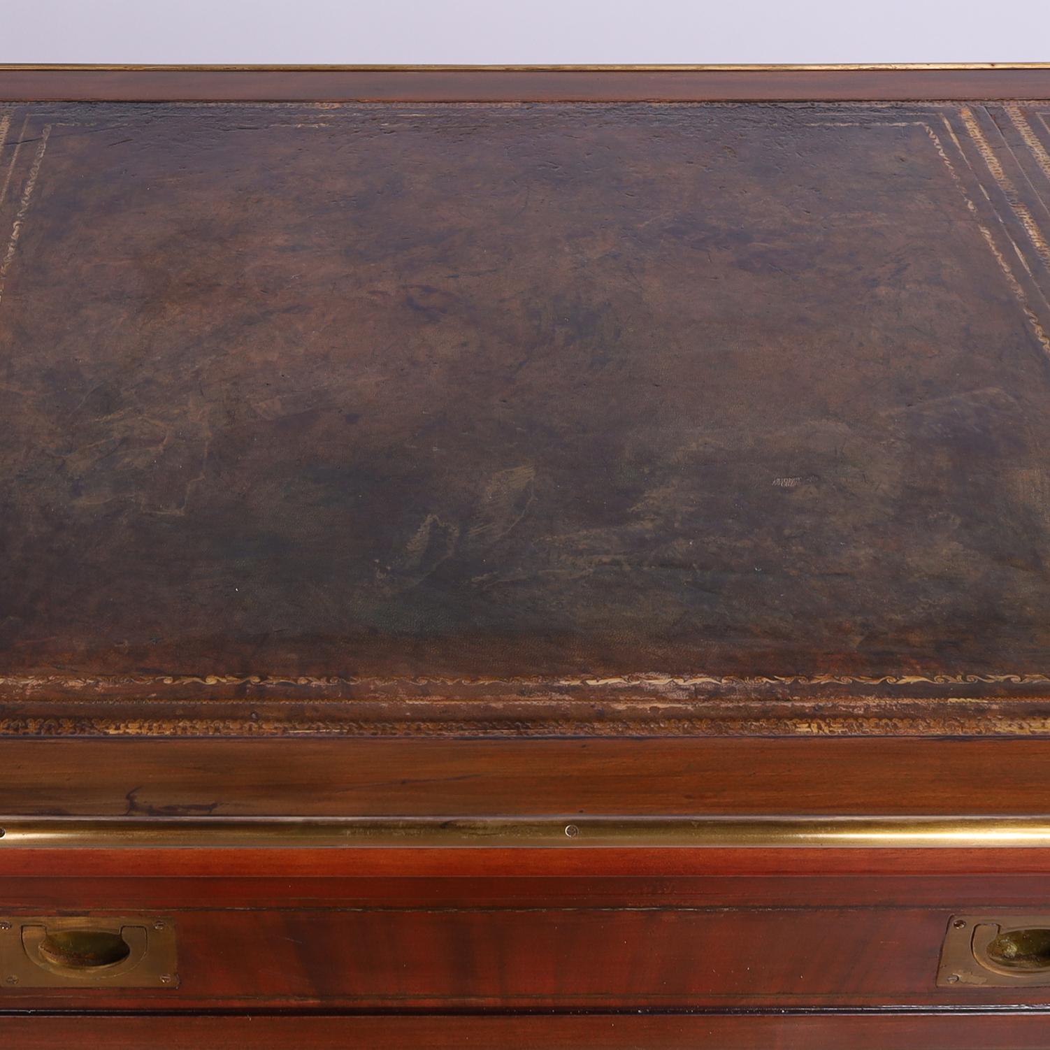 Antique English Sawhorse Campaign Leather Top Desk 6