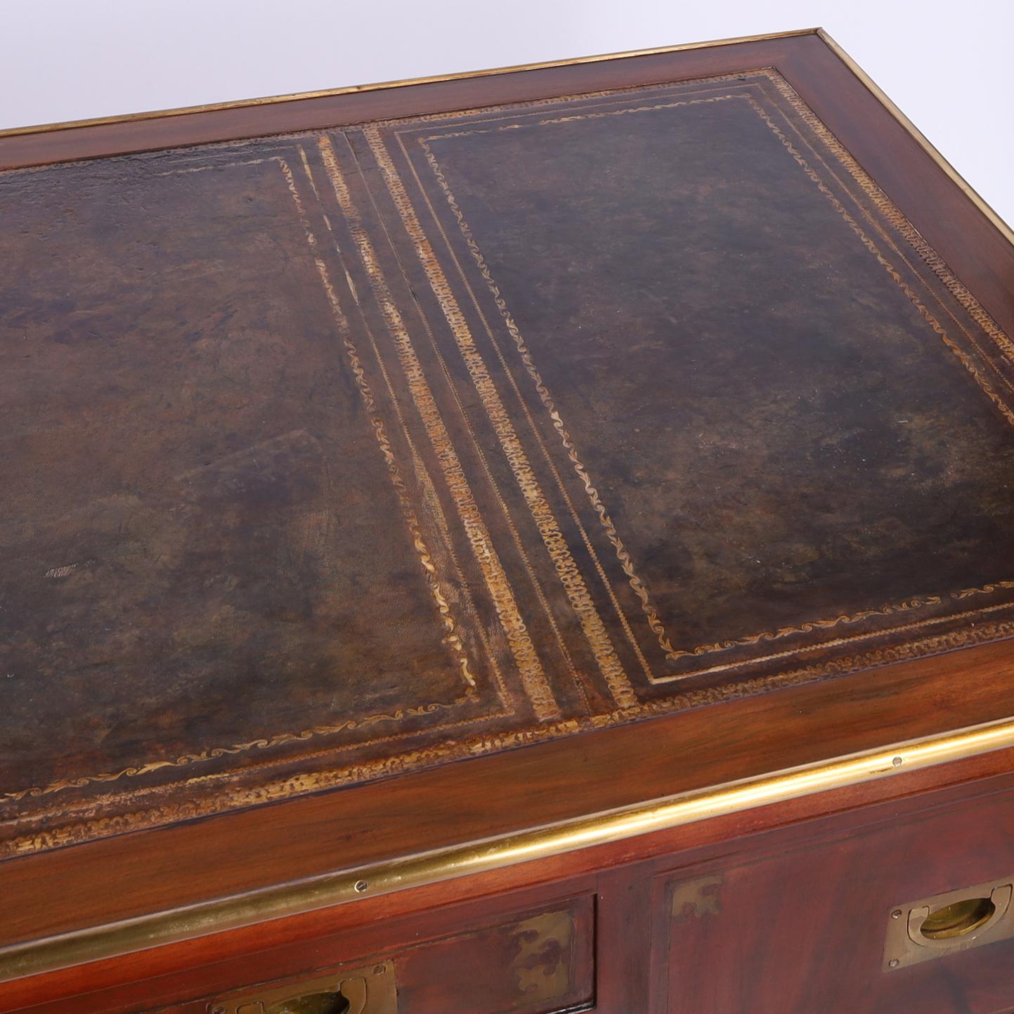 Antique English Sawhorse Campaign Leather Top Desk 7