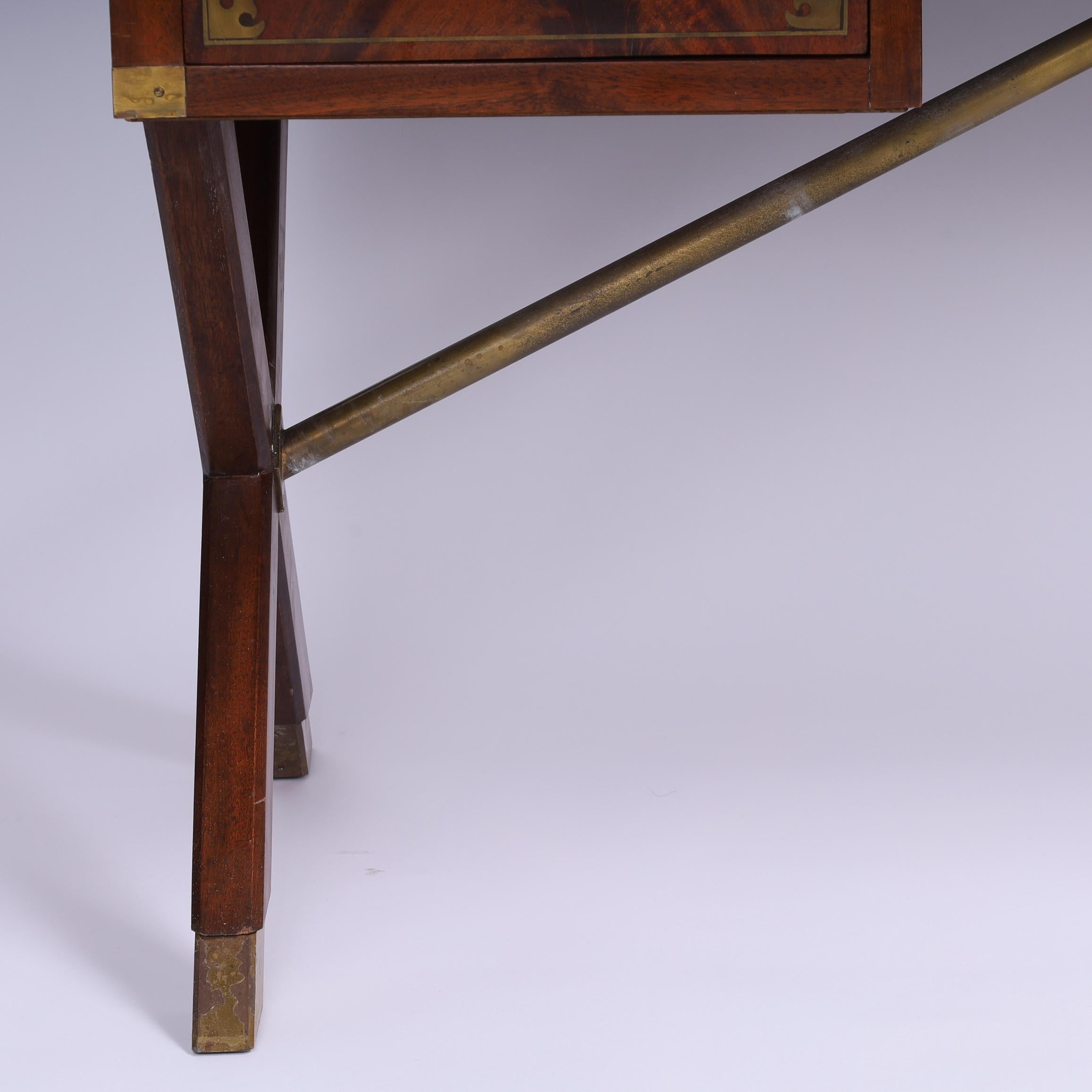 Antique English Sawhorse Campaign Leather Top Desk 8