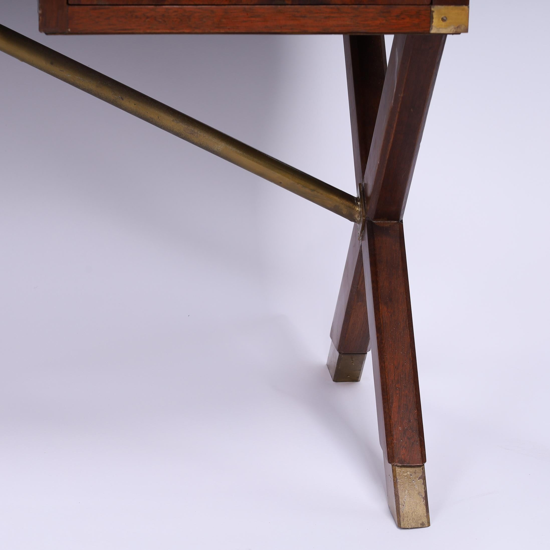 Antique English Sawhorse Campaign Leather Top Desk 9