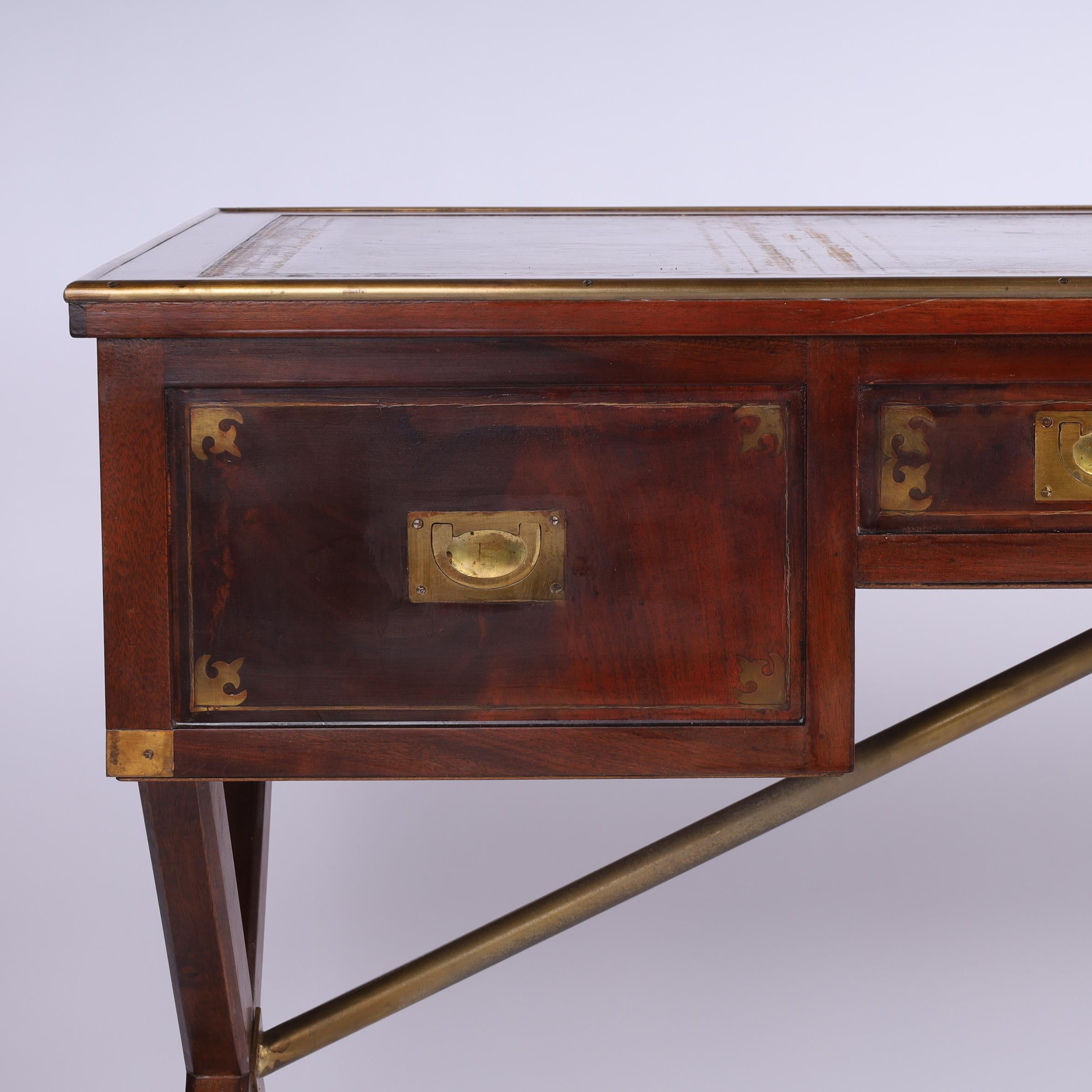Antique English Sawhorse Campaign Leather Top Desk 11