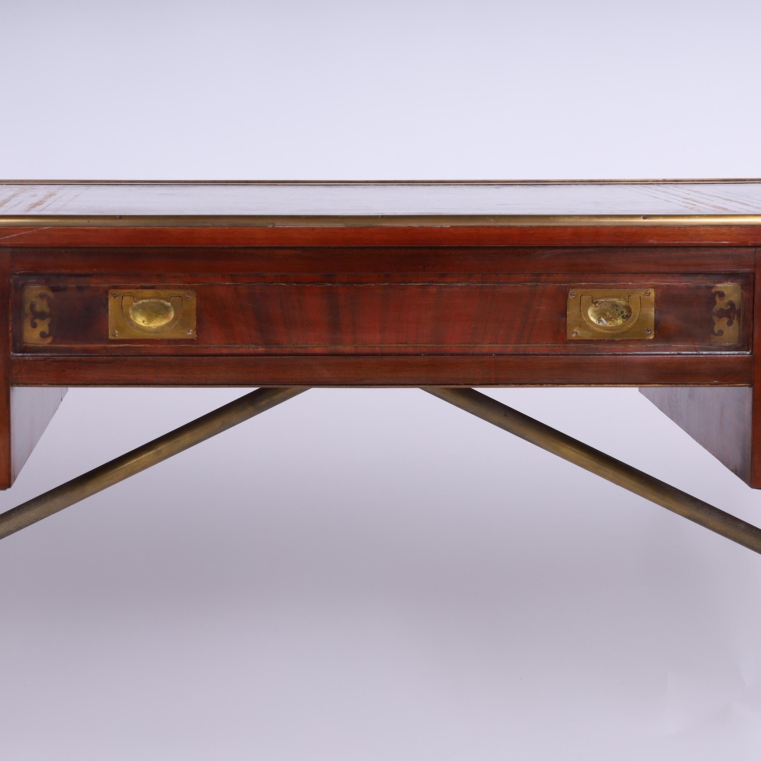 Antique English Sawhorse Campaign Leather Top Desk 12