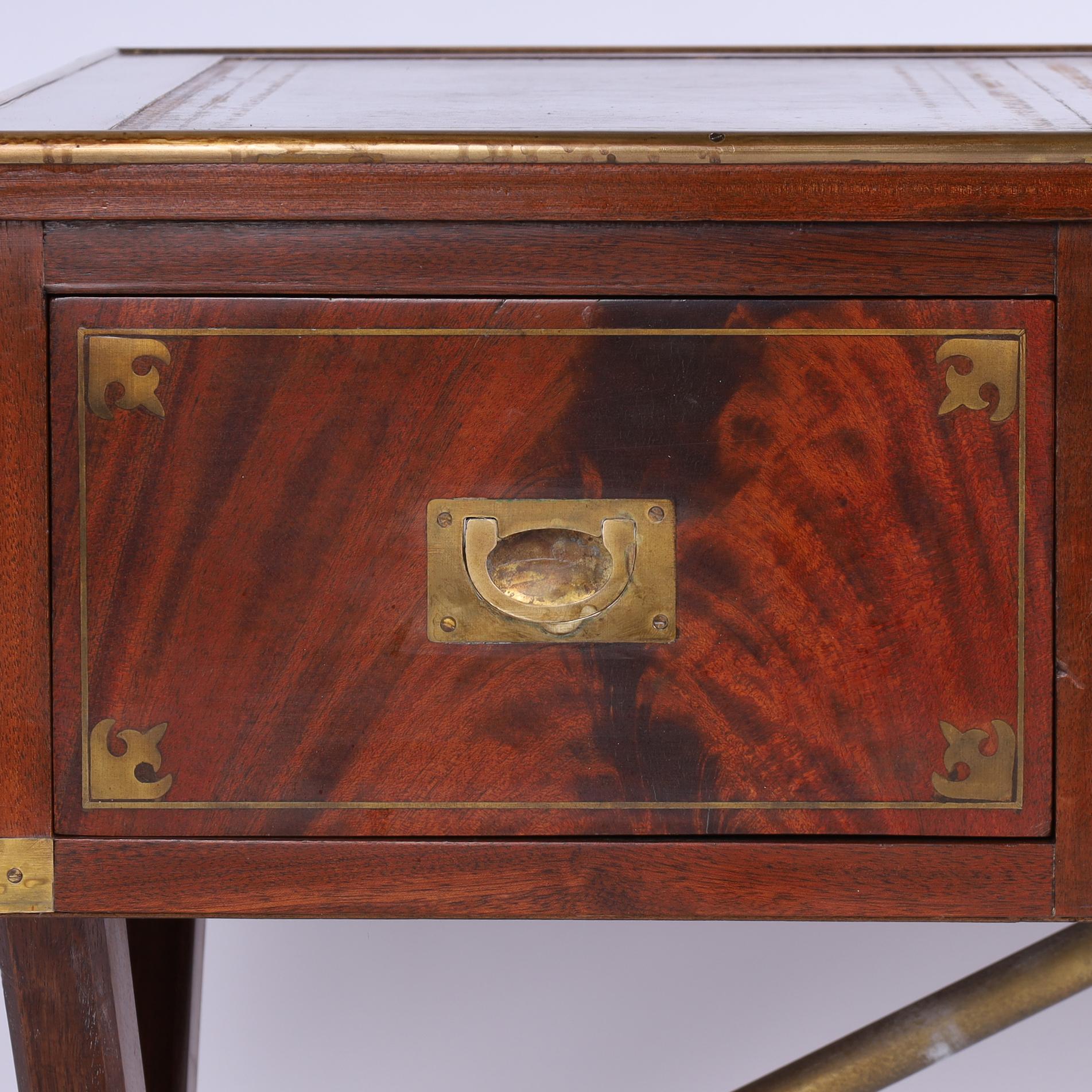 20th Century Antique English Sawhorse Campaign Leather Top Desk