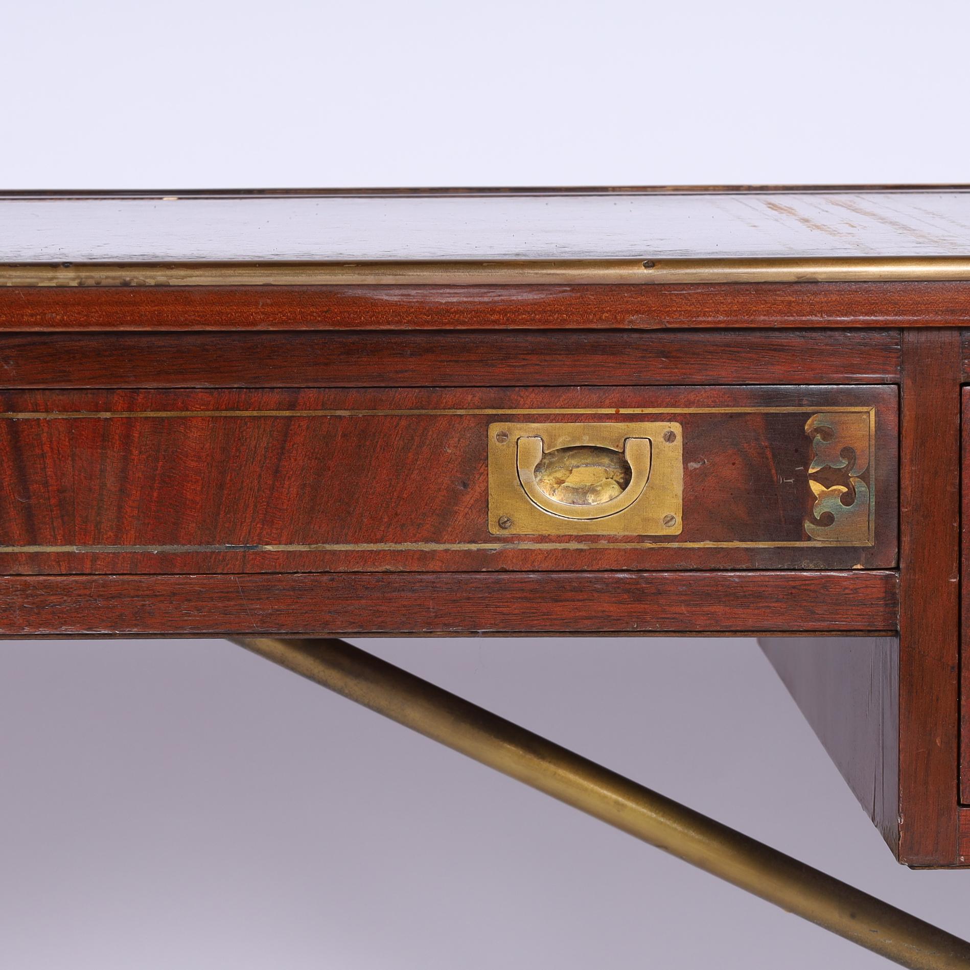 Antique English Sawhorse Campaign Leather Top Desk 1