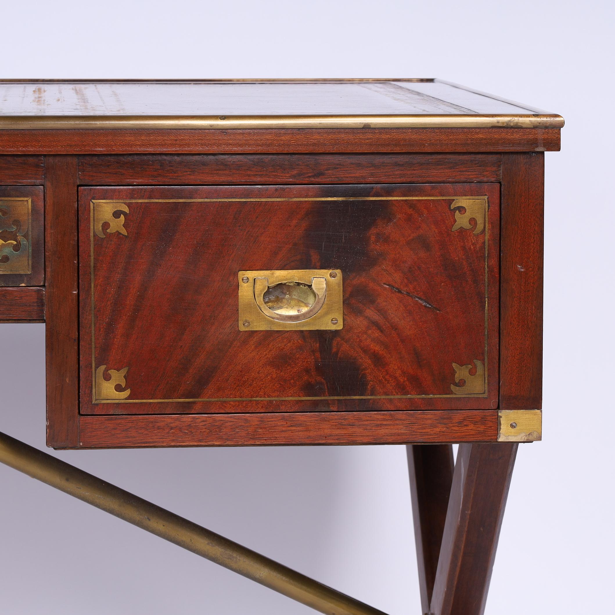 Antique English Sawhorse Campaign Leather Top Desk 2