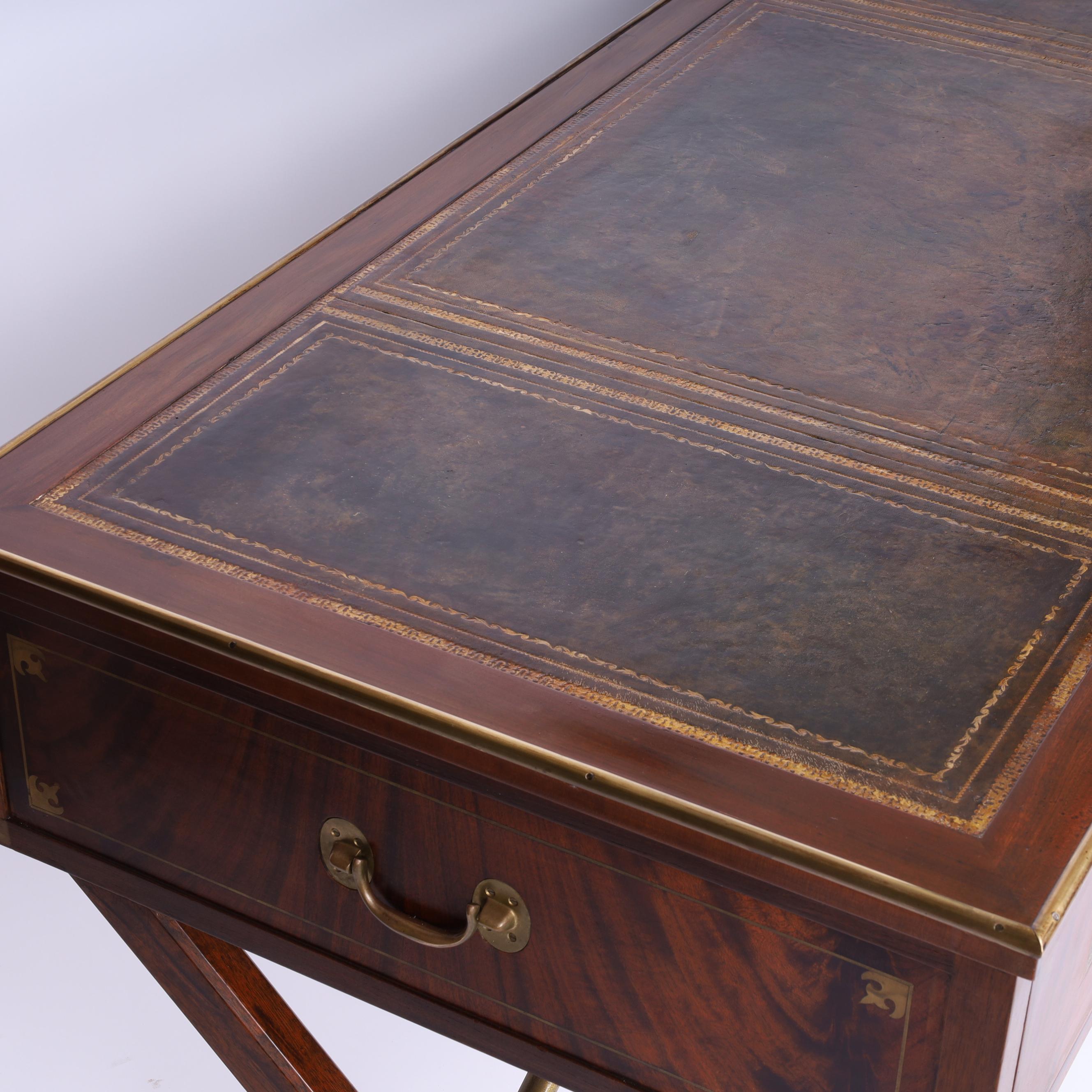 Antique English Sawhorse Campaign Leather Top Desk 3